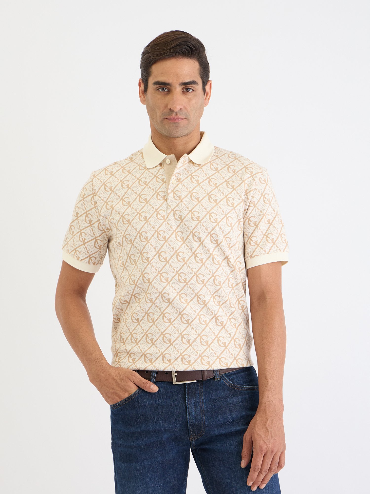 Gant Men Cream Printed Polo Tshirt