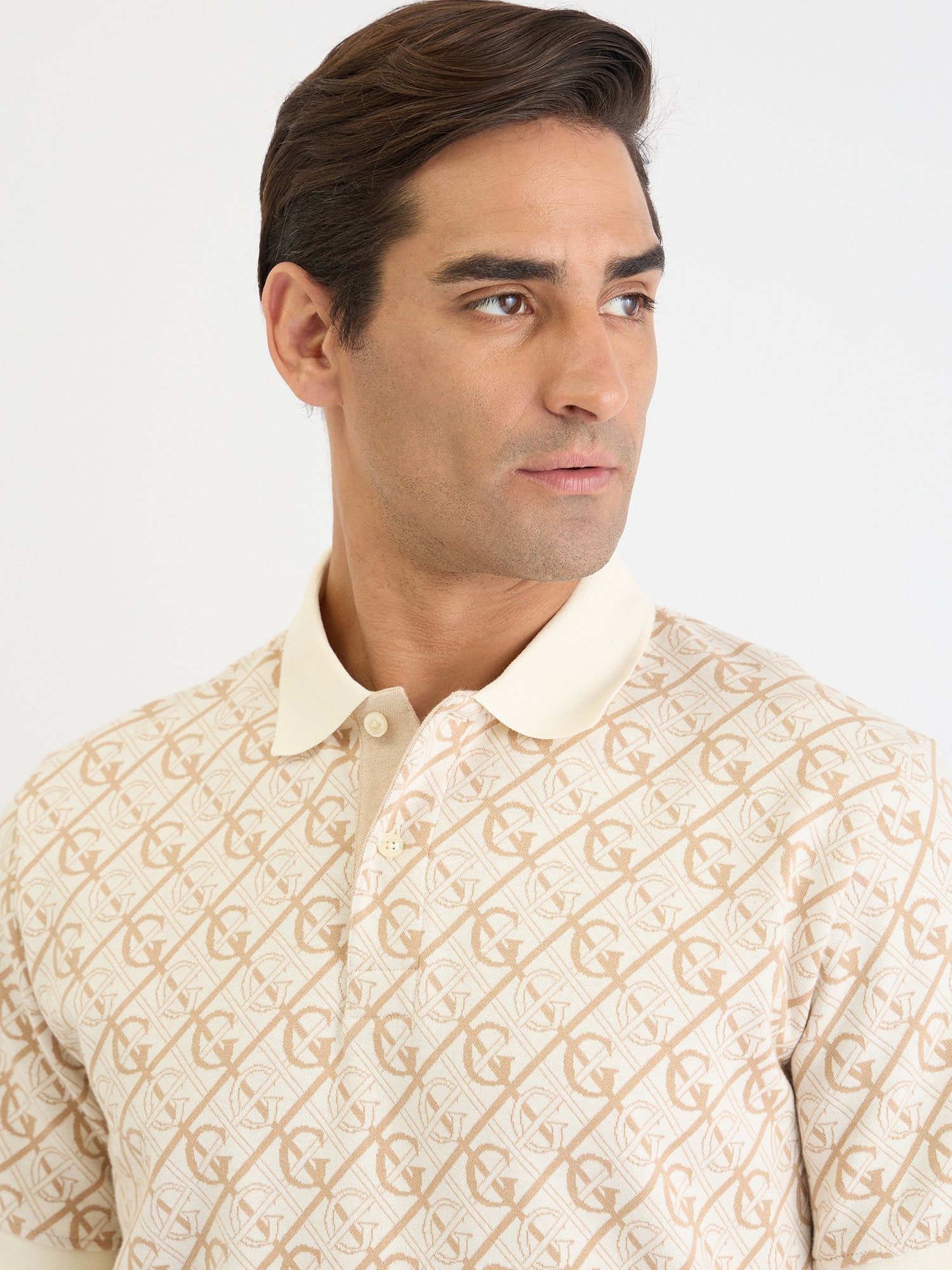 Gant Men Cream Printed Polo Tshirt