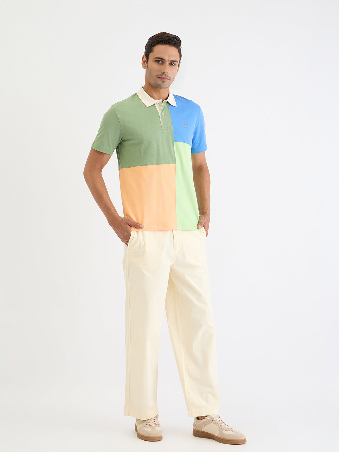 Gant Men Green Color Block Polo Tshirt