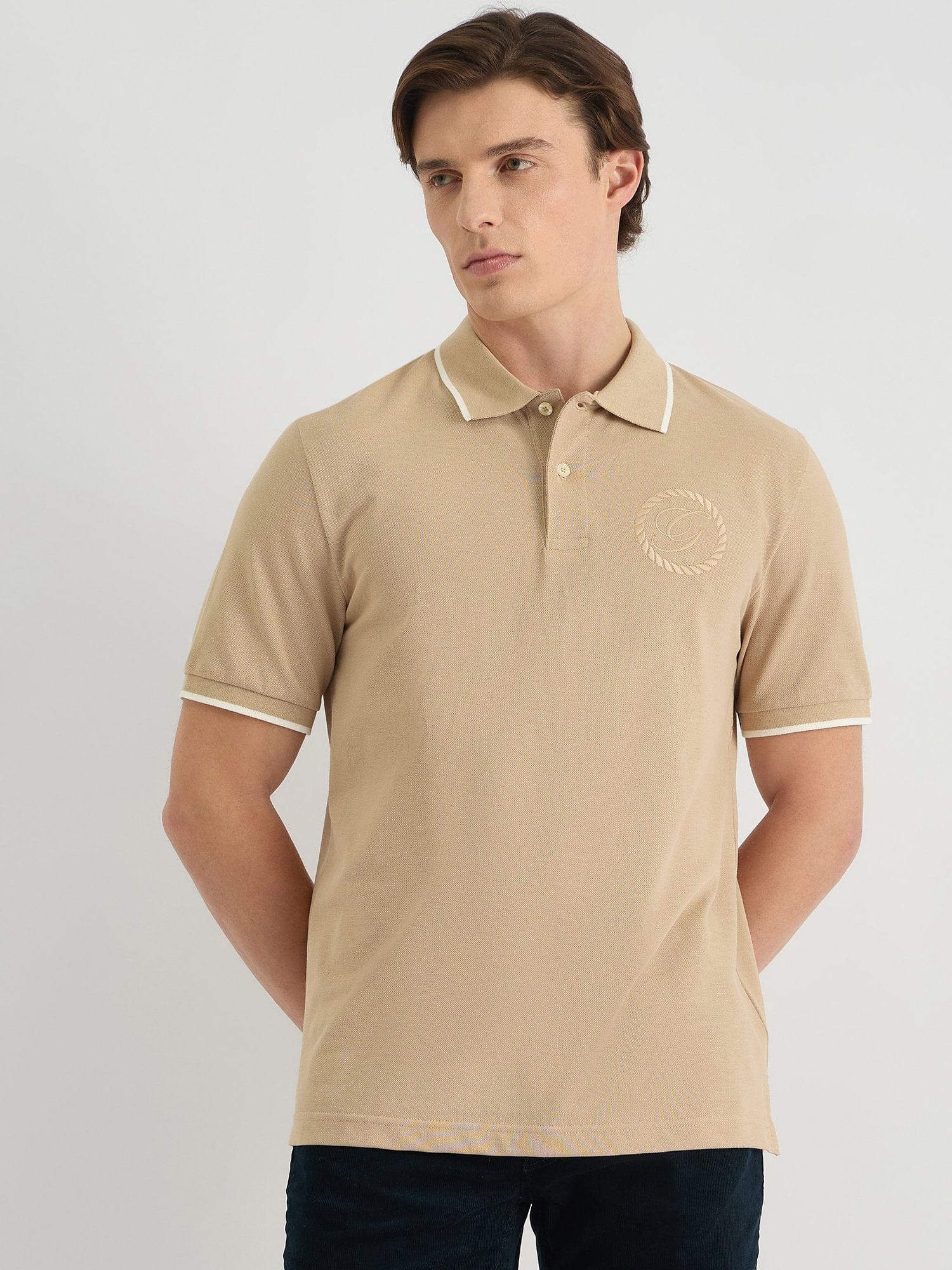 Gant Men Beige Regular Fit Solid Polo Tshirt