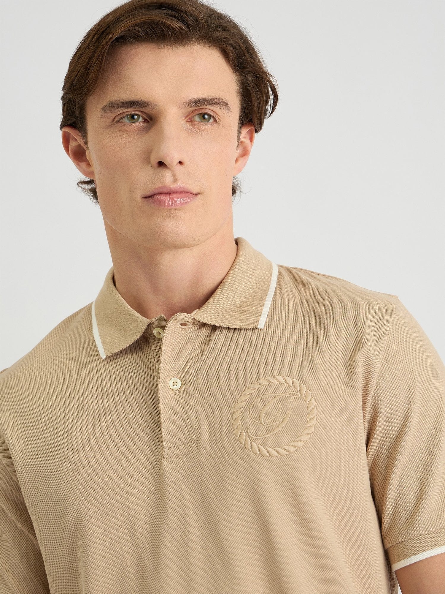 Gant Men Beige Regular Fit Solid Polo Tshirt
