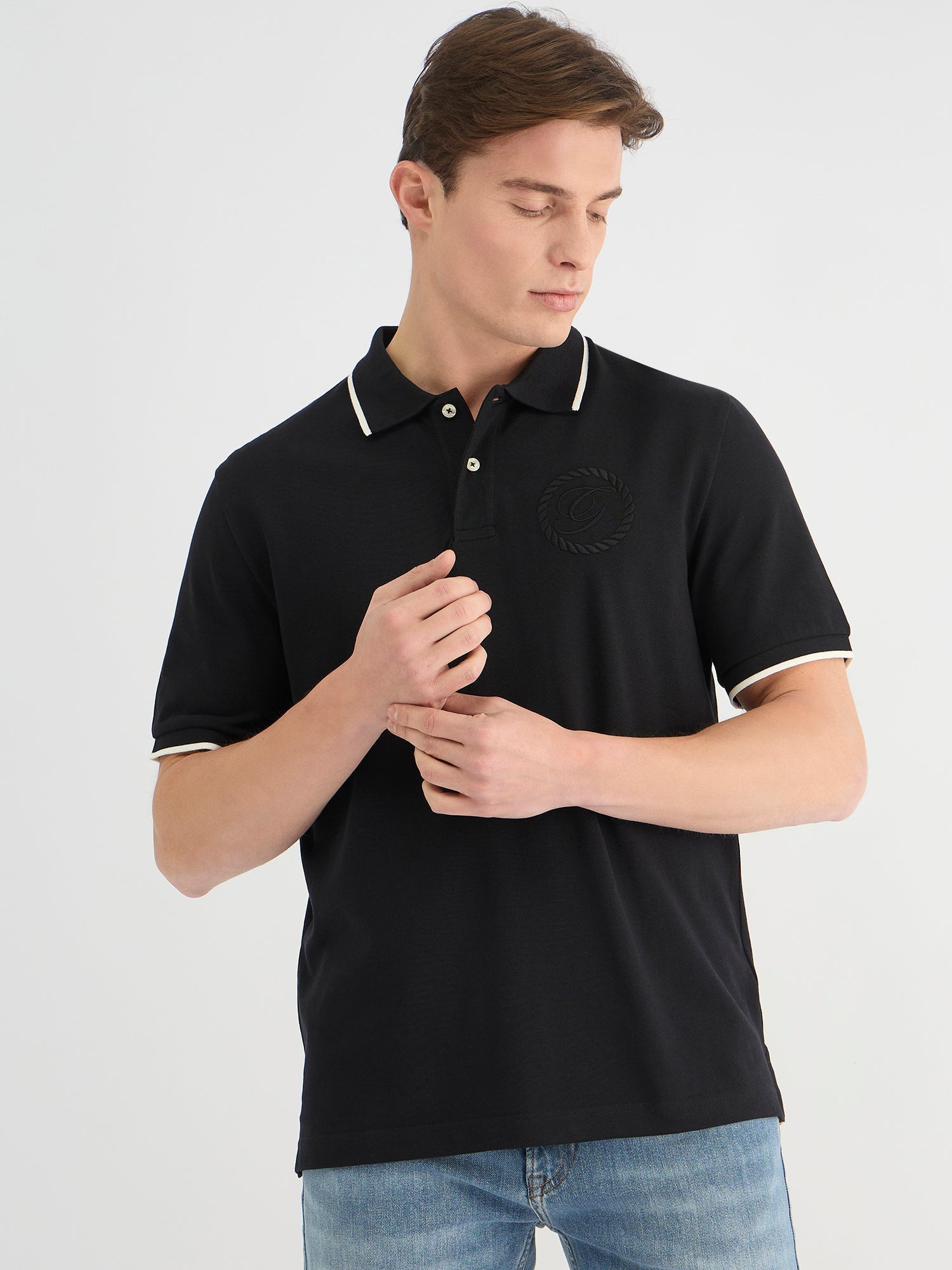 Gant Men Black Regular Fit Solid Polo Tshirt
