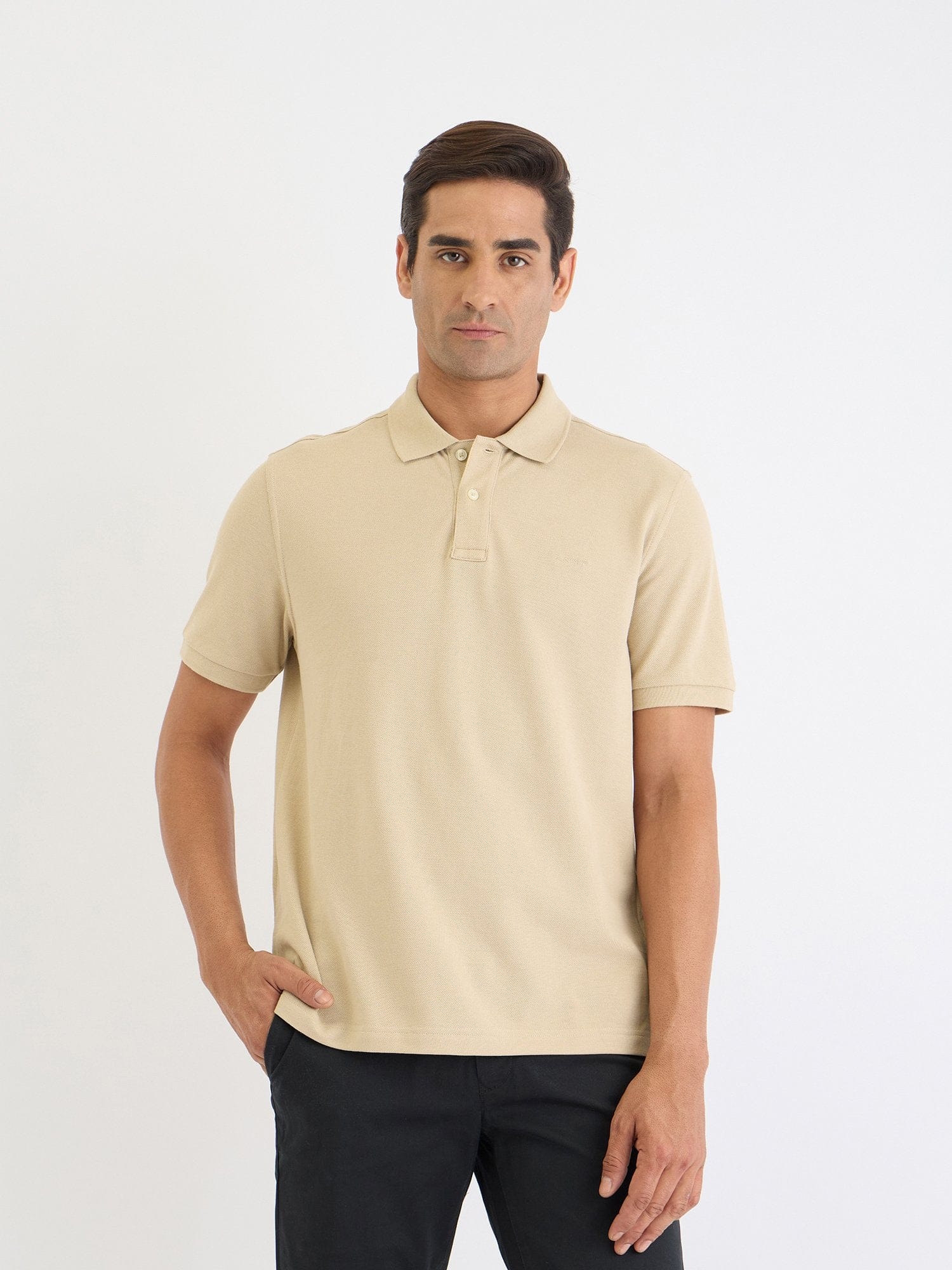 Gant Men Beige Solid Polo Tshirt