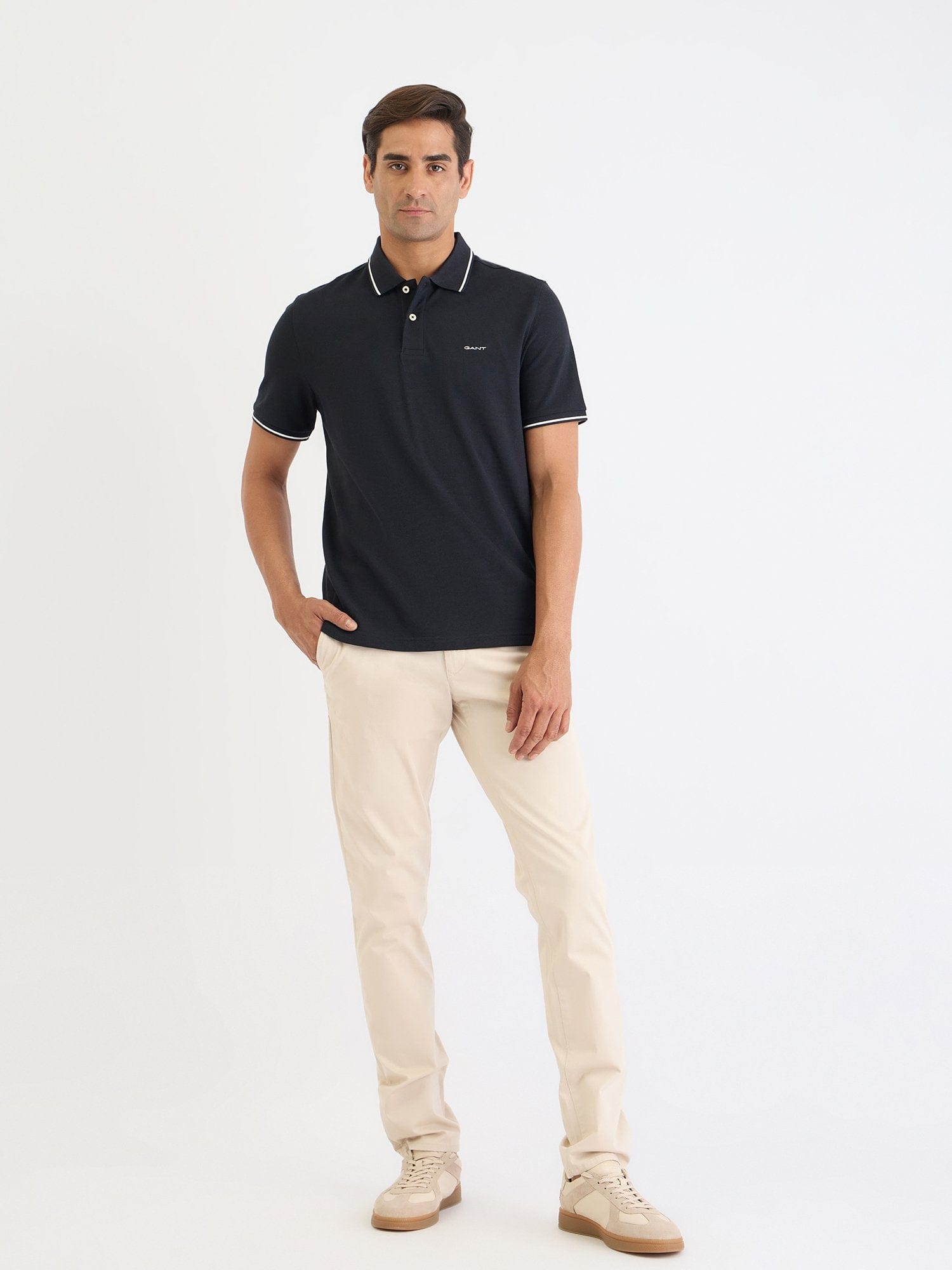 Gant Men Black Solid Polo Tshirt