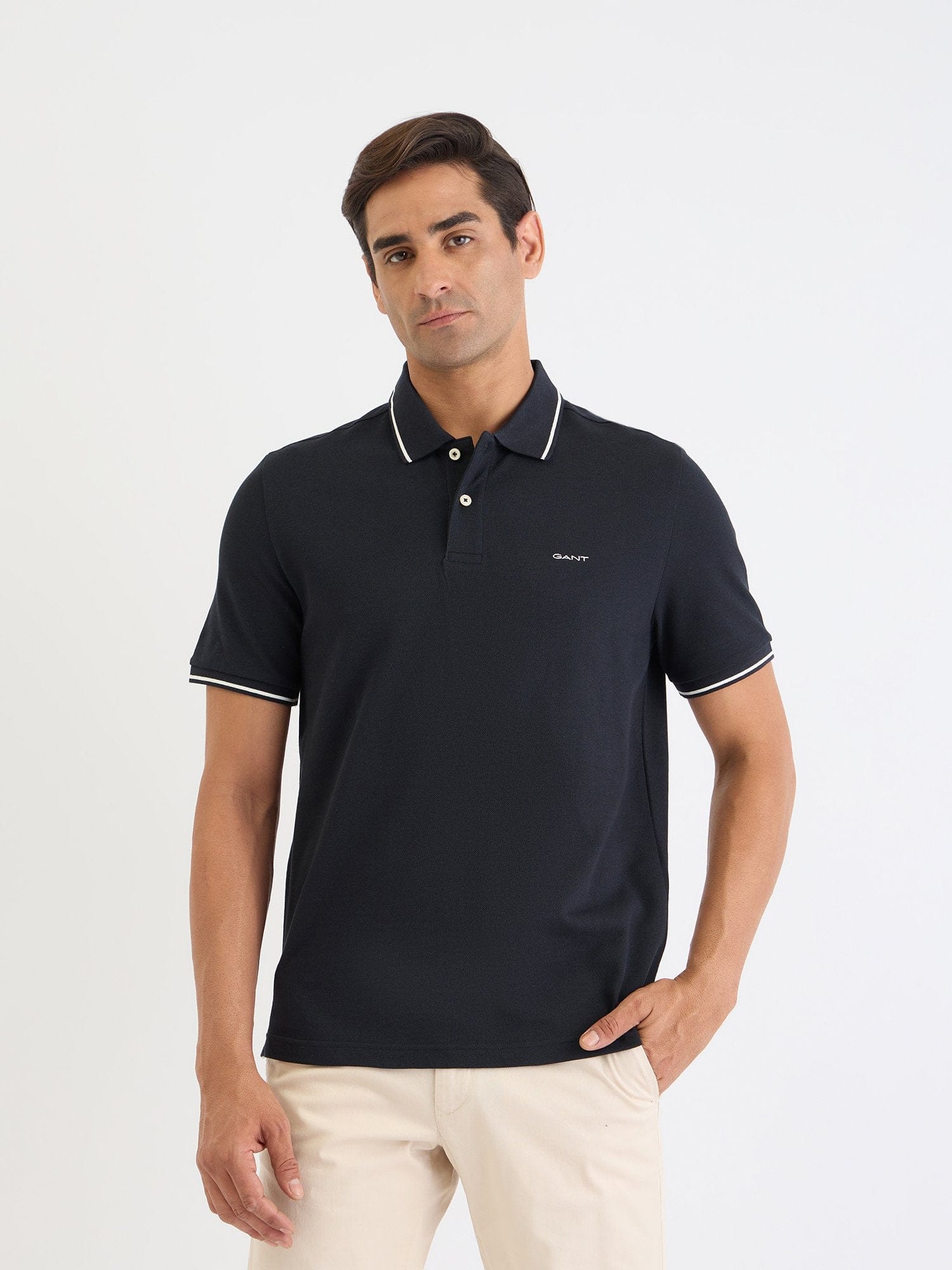 Gant Men Black Solid Polo Tshirt