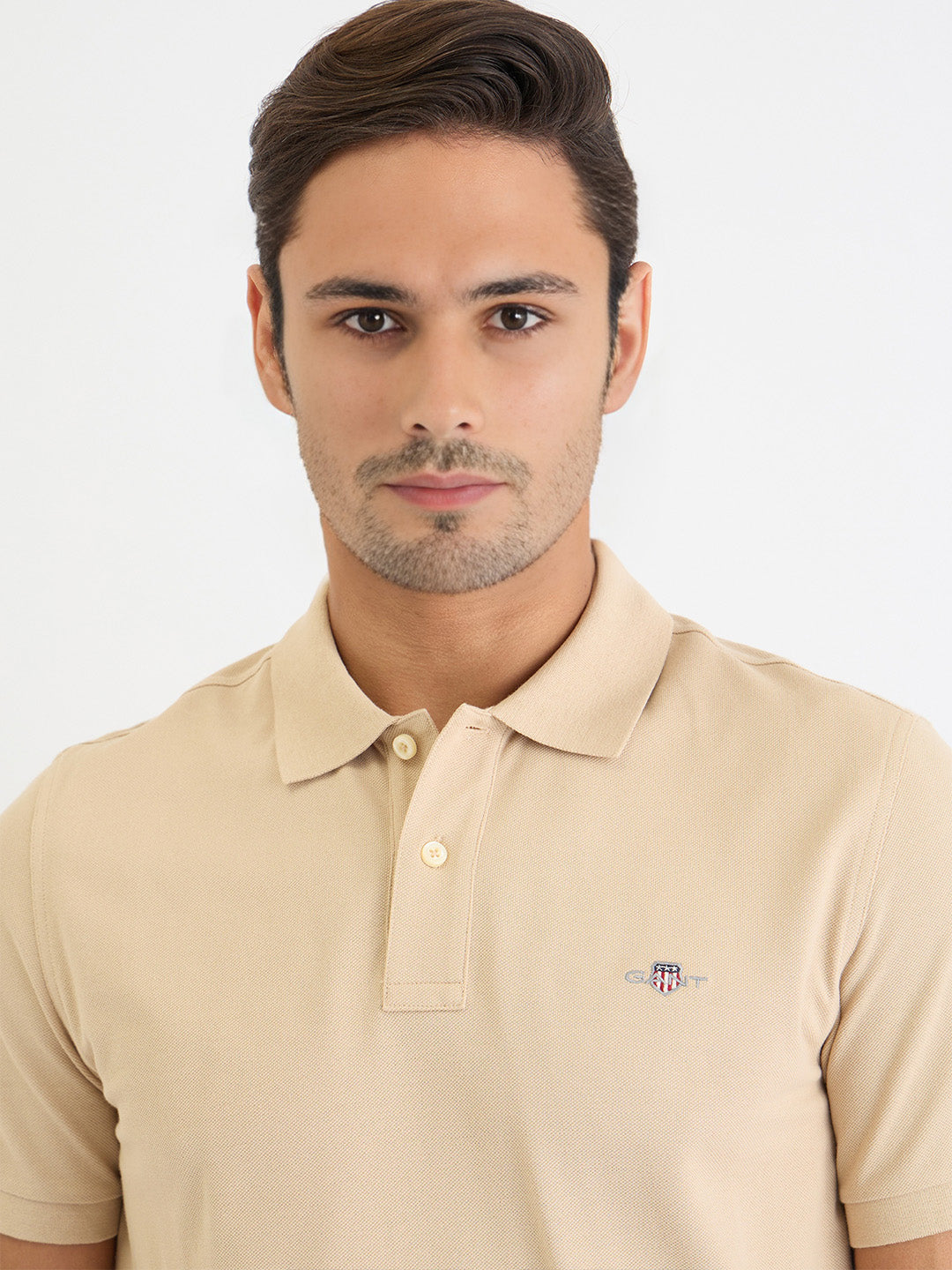 Gant Men Beige Solid Polo Tshirt