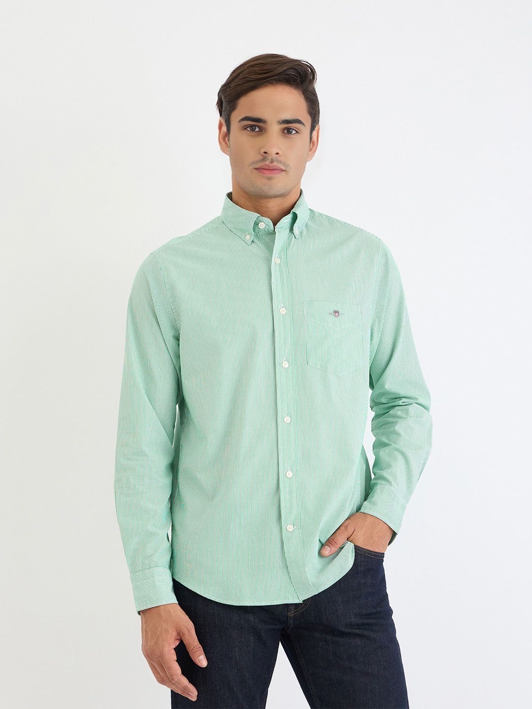Gant Men Green Striped Collar Shirt