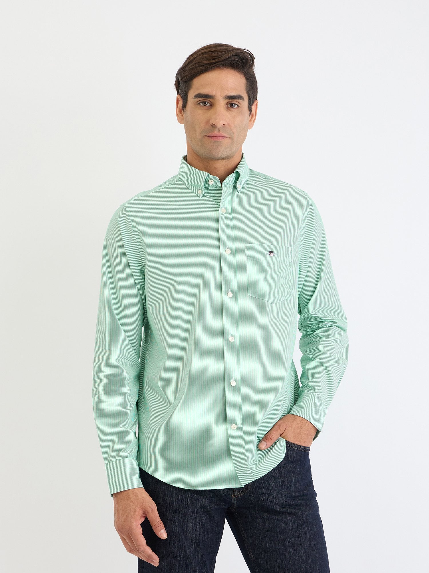Gant Men Green Striped Collar Shirt