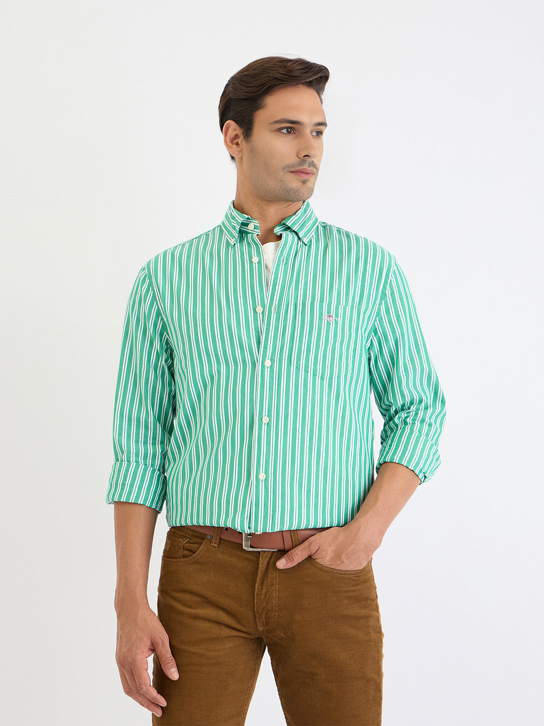 Gant Men Green Striped Collar Shirt