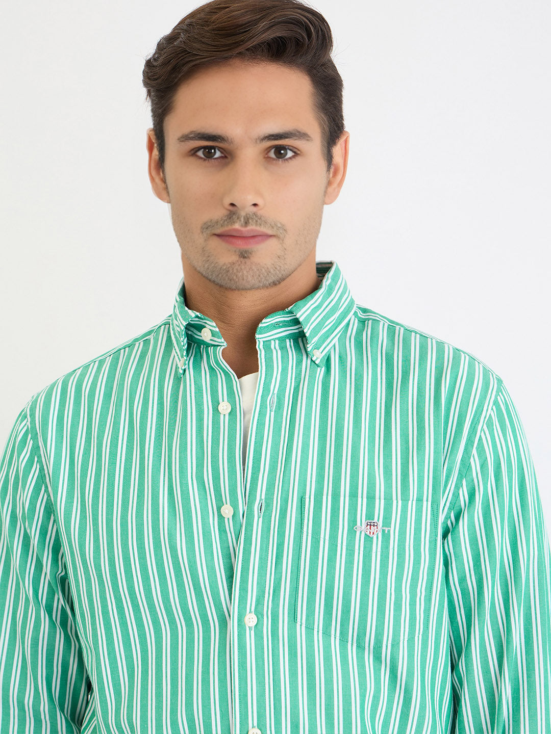 Gant Men Green Striped Collar Shirt