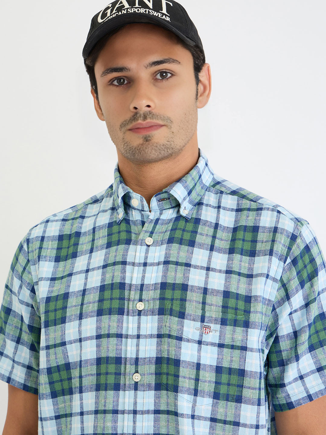 Gant Men Green Check Collar Shirt