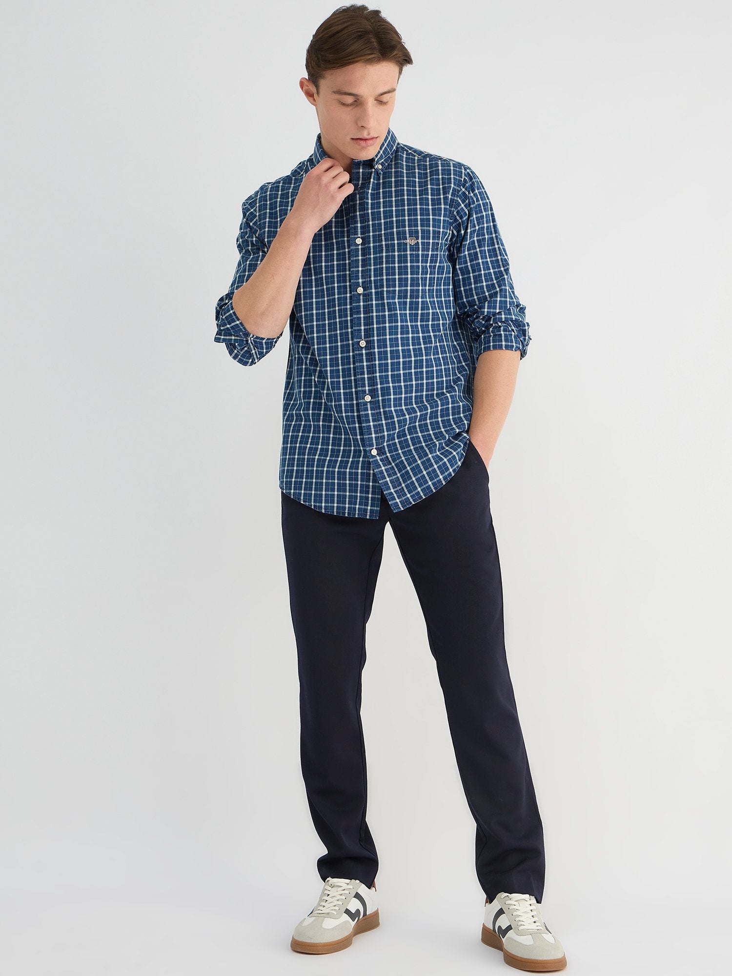 Gant Men Blue Regular Fit Checks Collar Neck Shirt