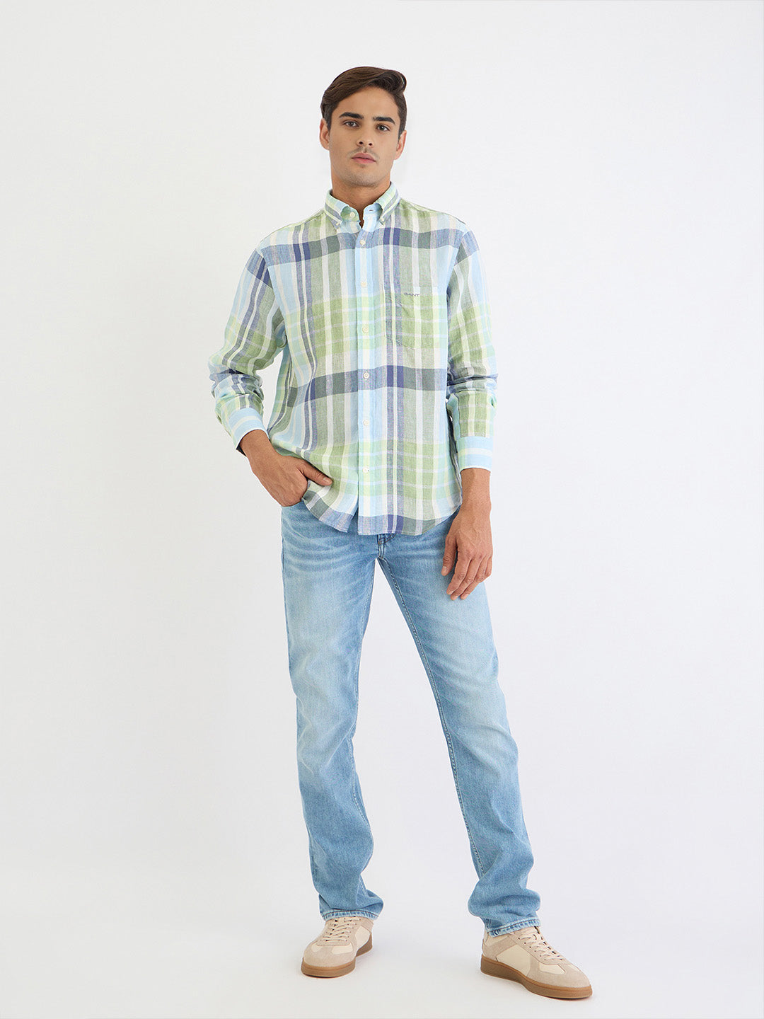 Gant Men Green Check Collar Shirt