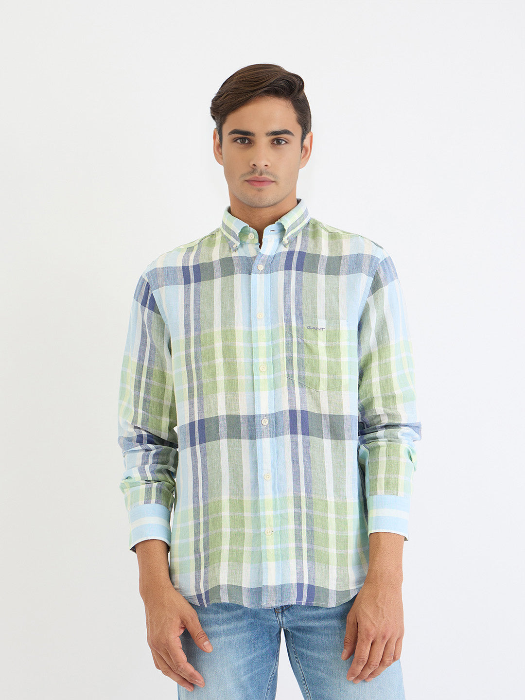 Gant Men Green Check Collar Shirt