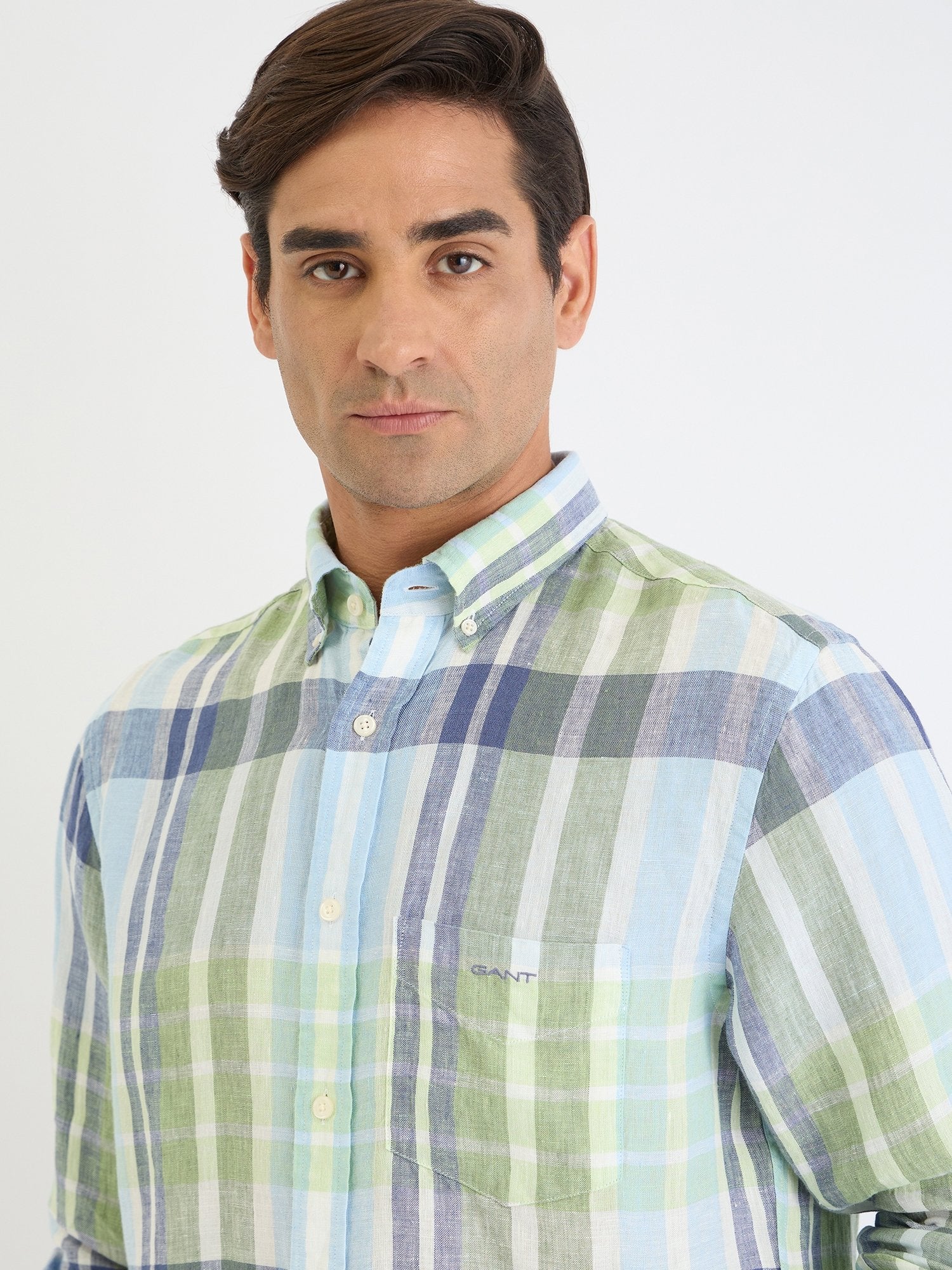 Gant Men Green Check Collar Shirt