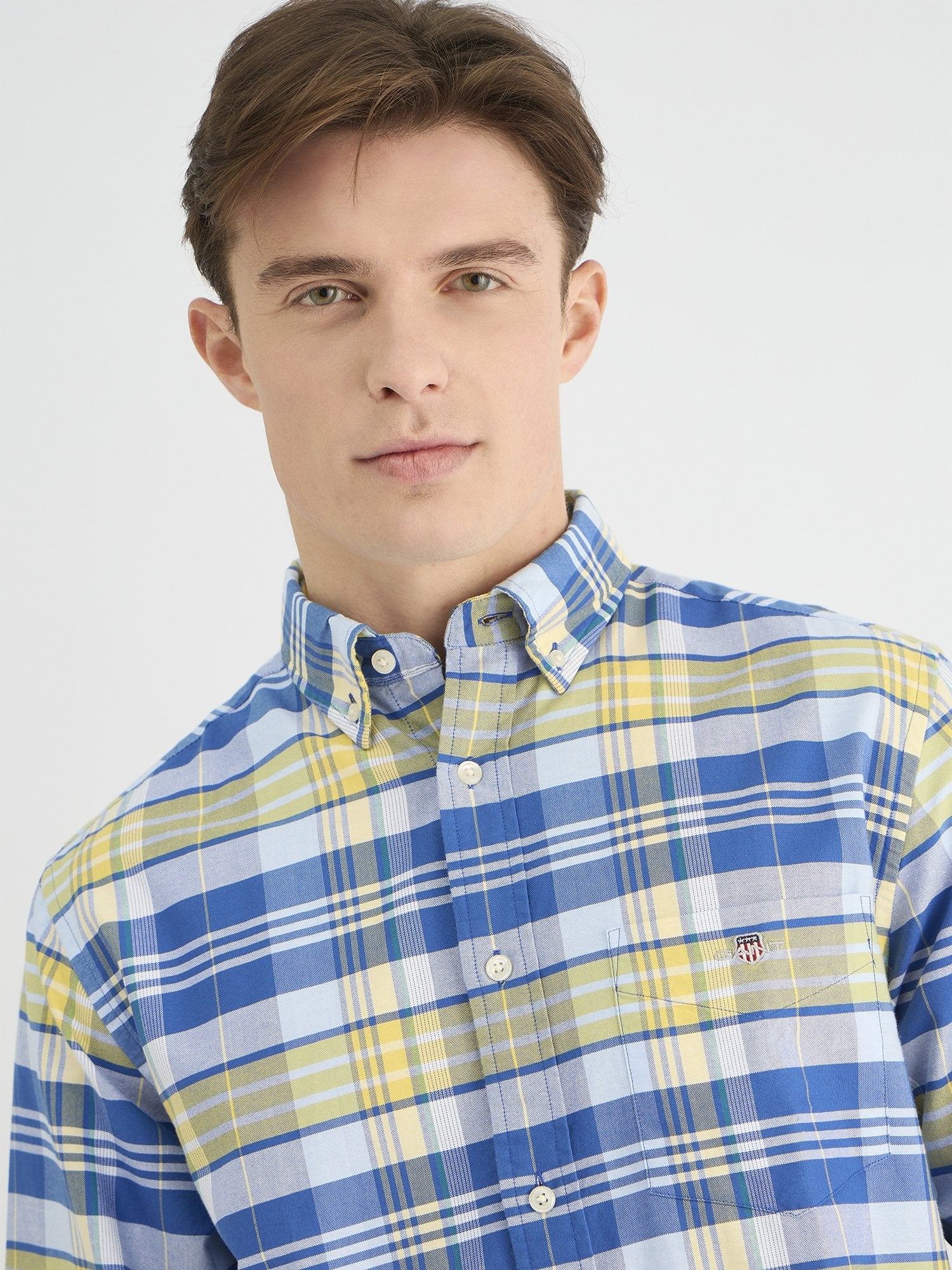 Gant Men Blue Regular Fit Checks Collar Neck Shirt