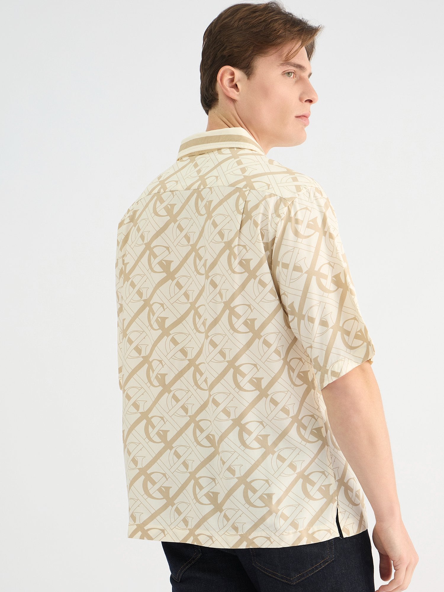 Gant Men Beige Regular Fit Printed Collar Neck Shirt