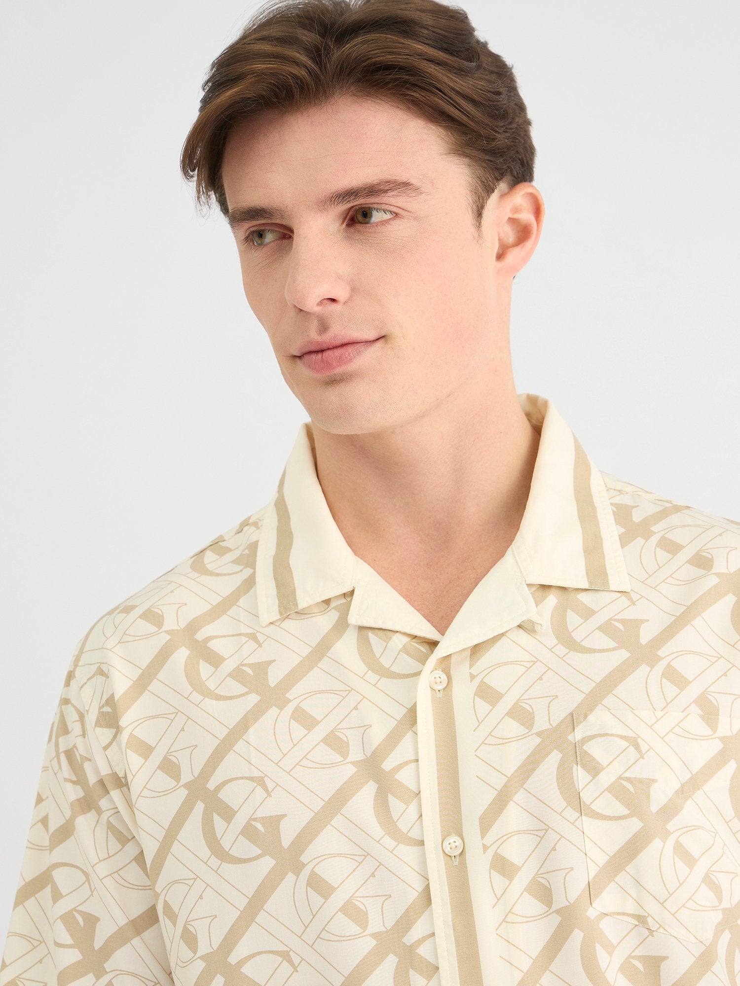 Gant Men Beige Regular Fit Printed Collar Neck Shirt