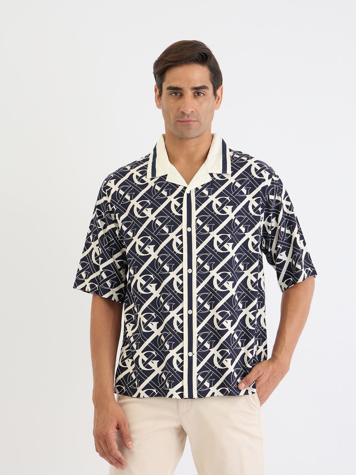 Gant Men Blue Printed Collar Shirt