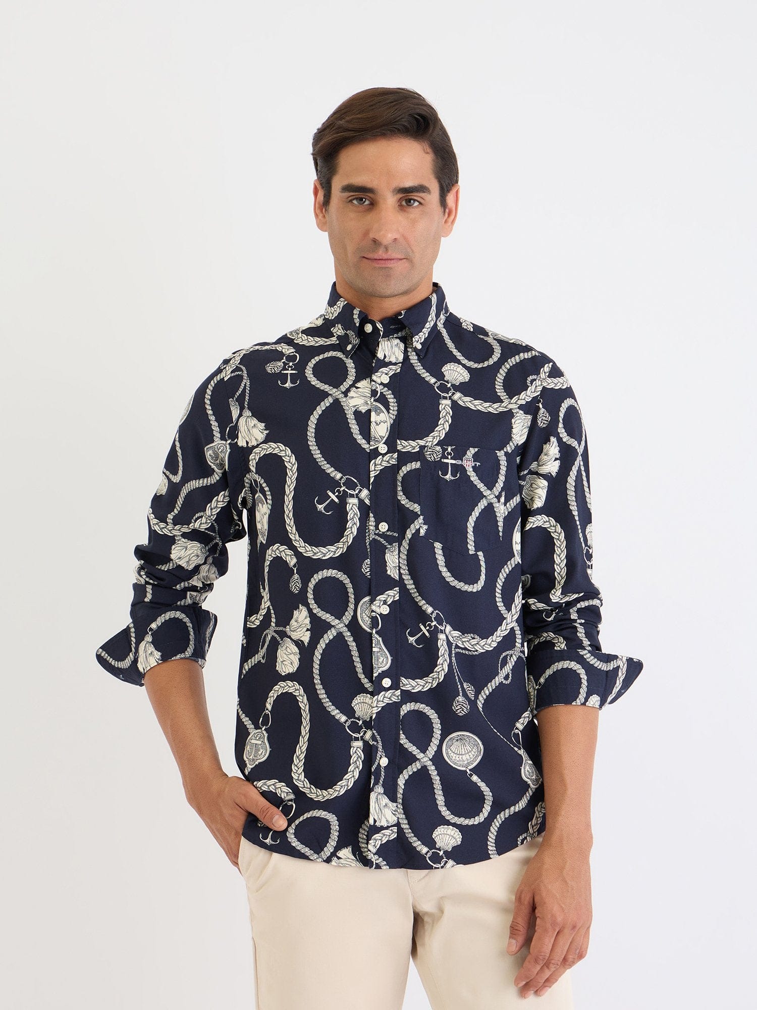 Gant Men Blue Printed Collar Shirt