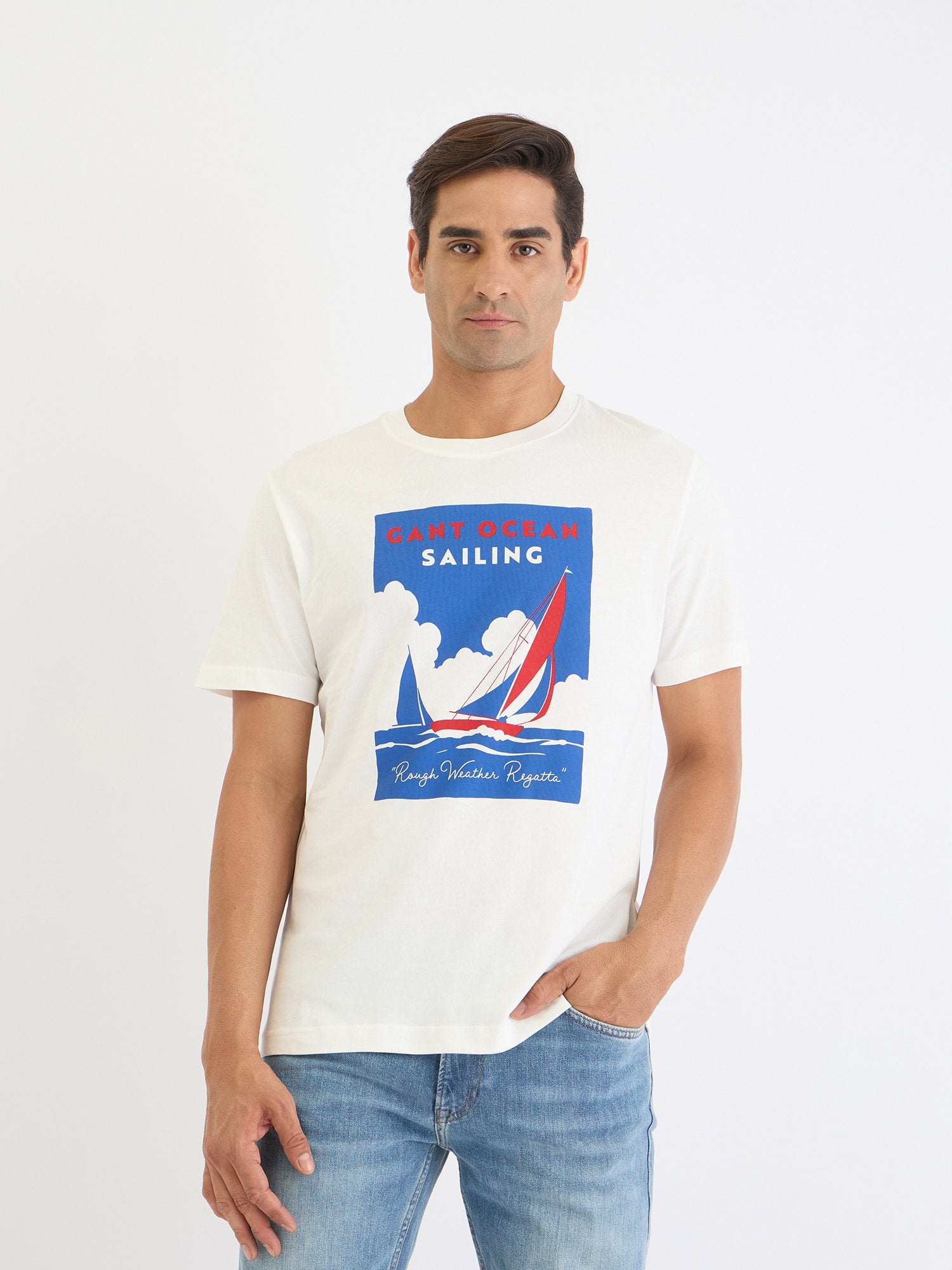 Gant Men White Solid Round Neck Tshirt