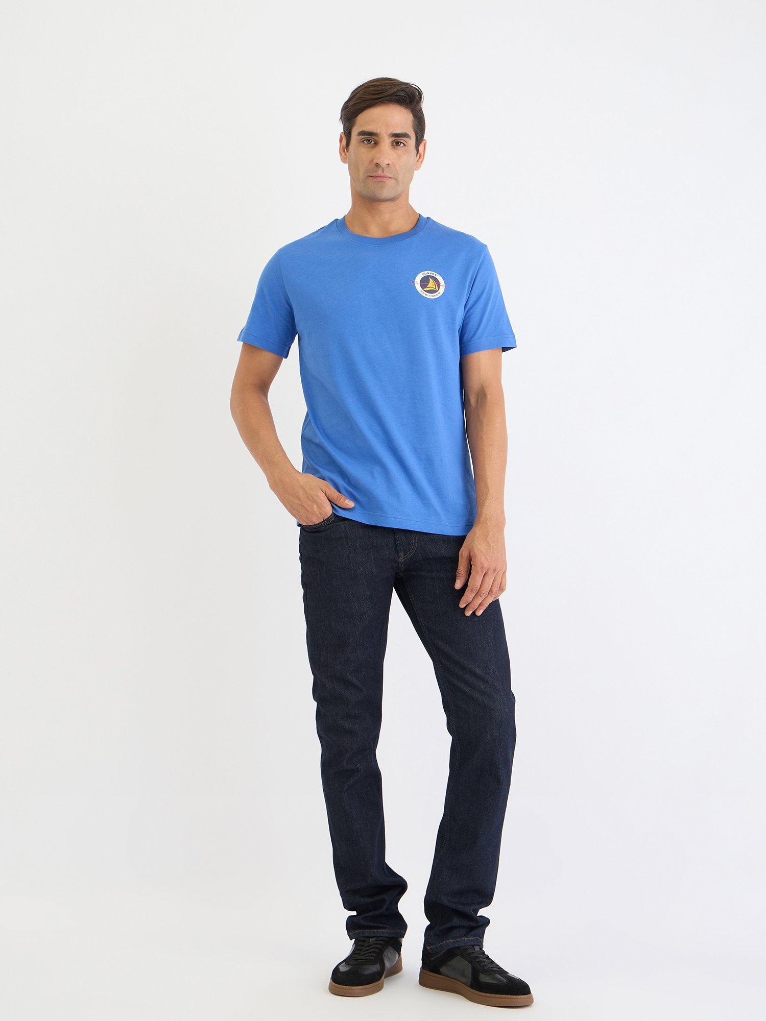 Gant Men Blue Solid Round Neck Tshirt