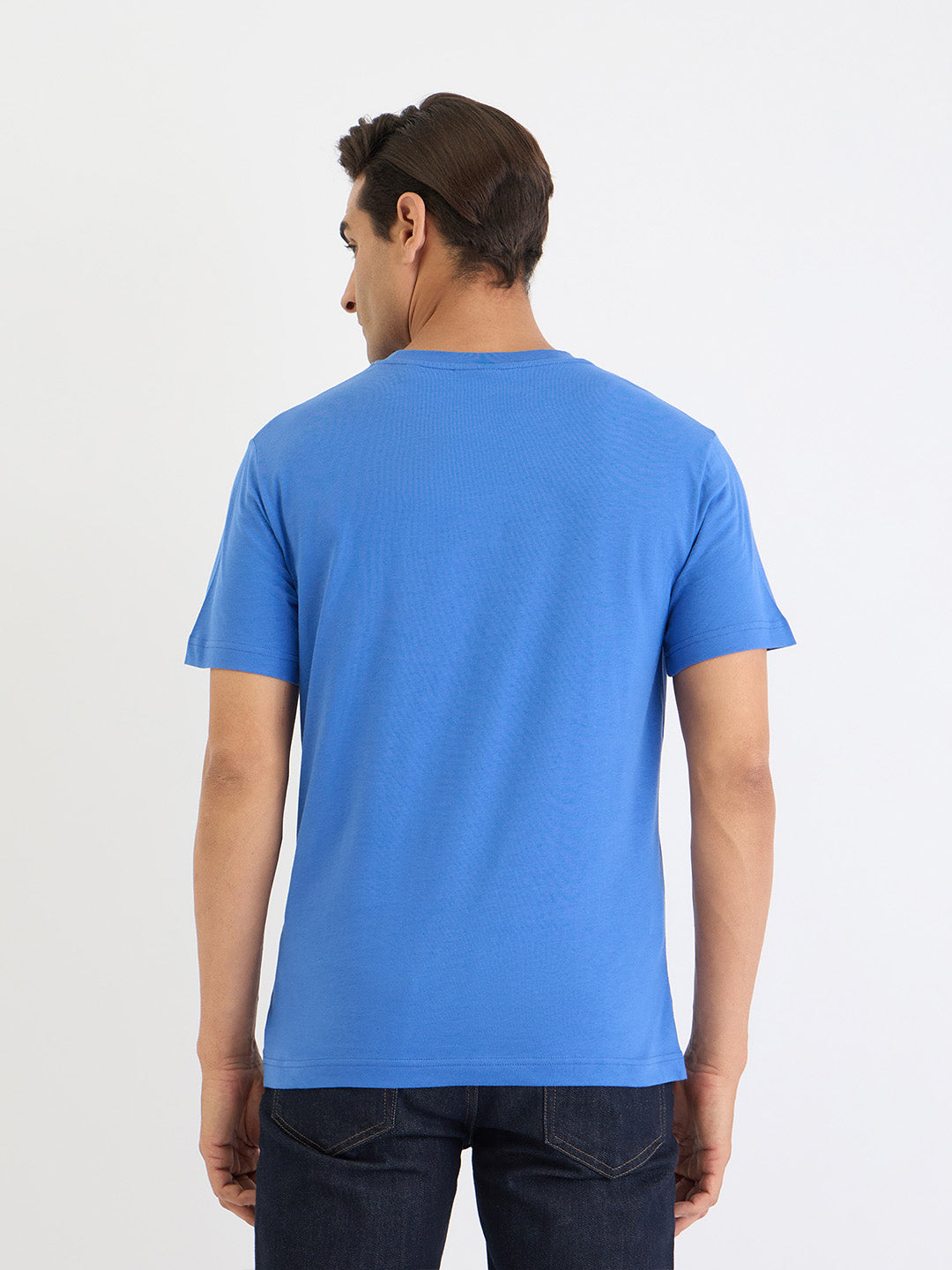 Gant Men Blue Solid Round Neck Tshirt