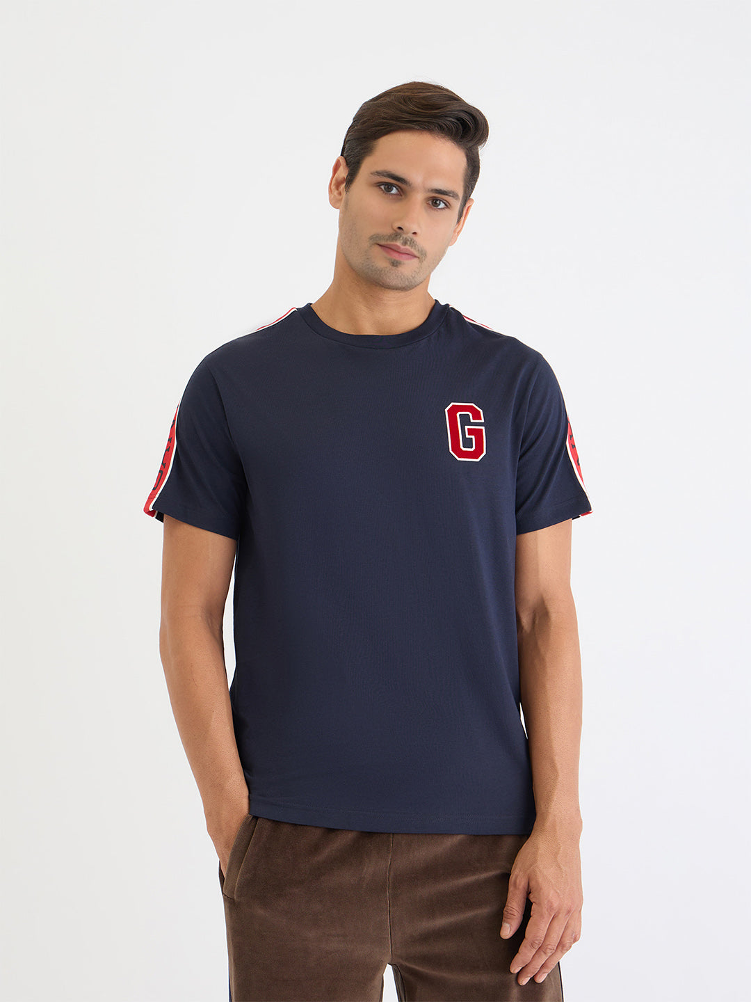 Gant Men Blue Solid Crew Neck Tshirt