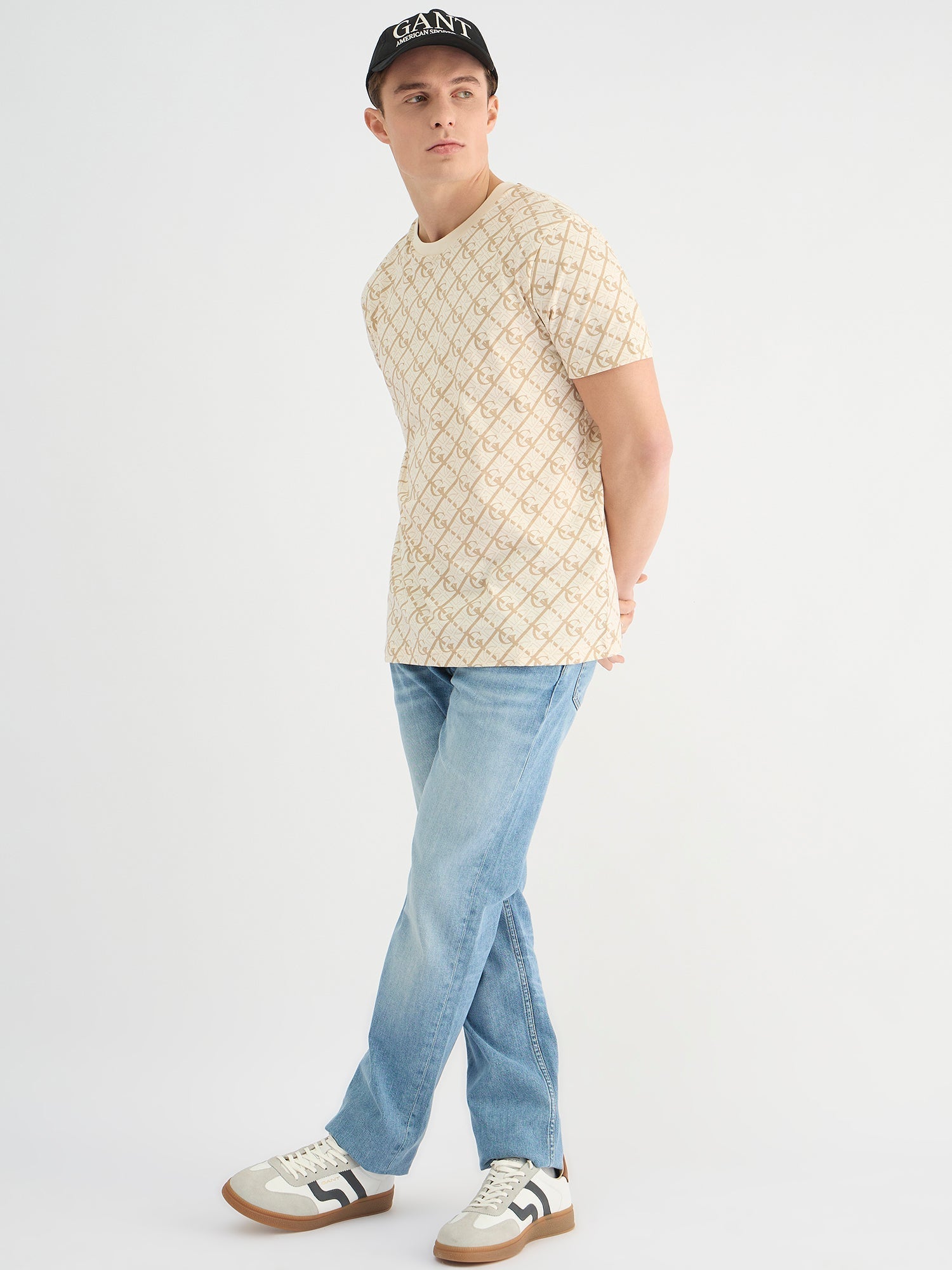Gant Men Cream Regular Fit Printed Crew Neck Tshirt