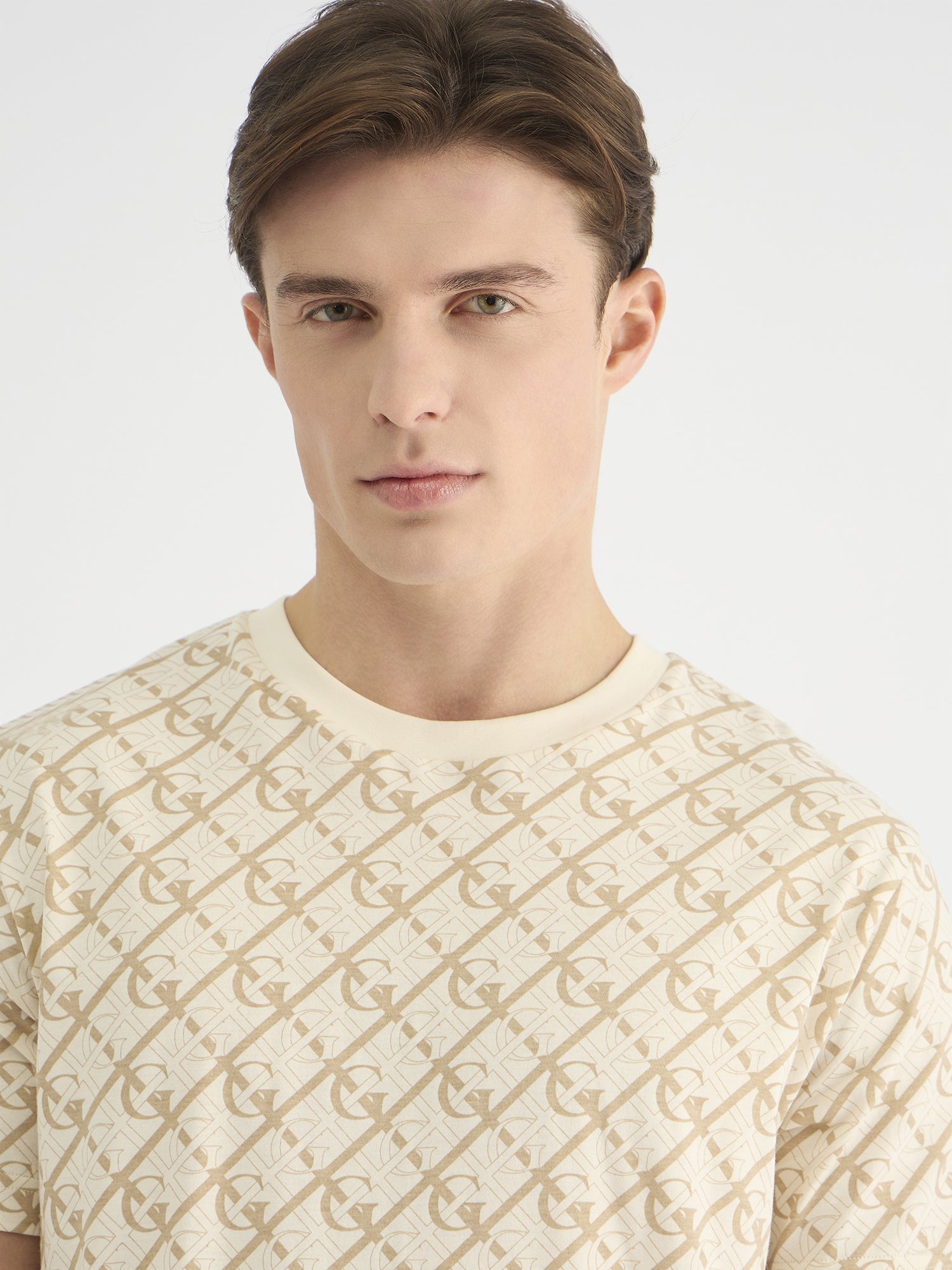 Gant Men Cream Regular Fit Printed Crew Neck Tshirt