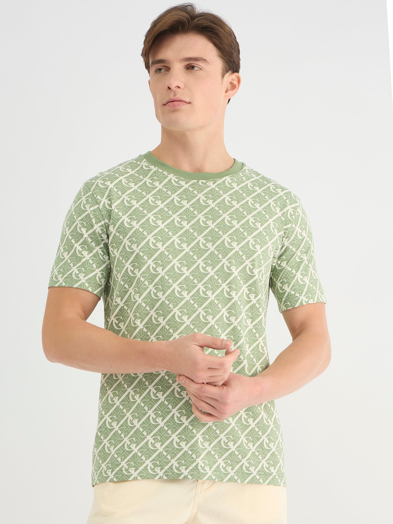 Gant Men Green Regular Fit Printed Crew Neck Tshirt