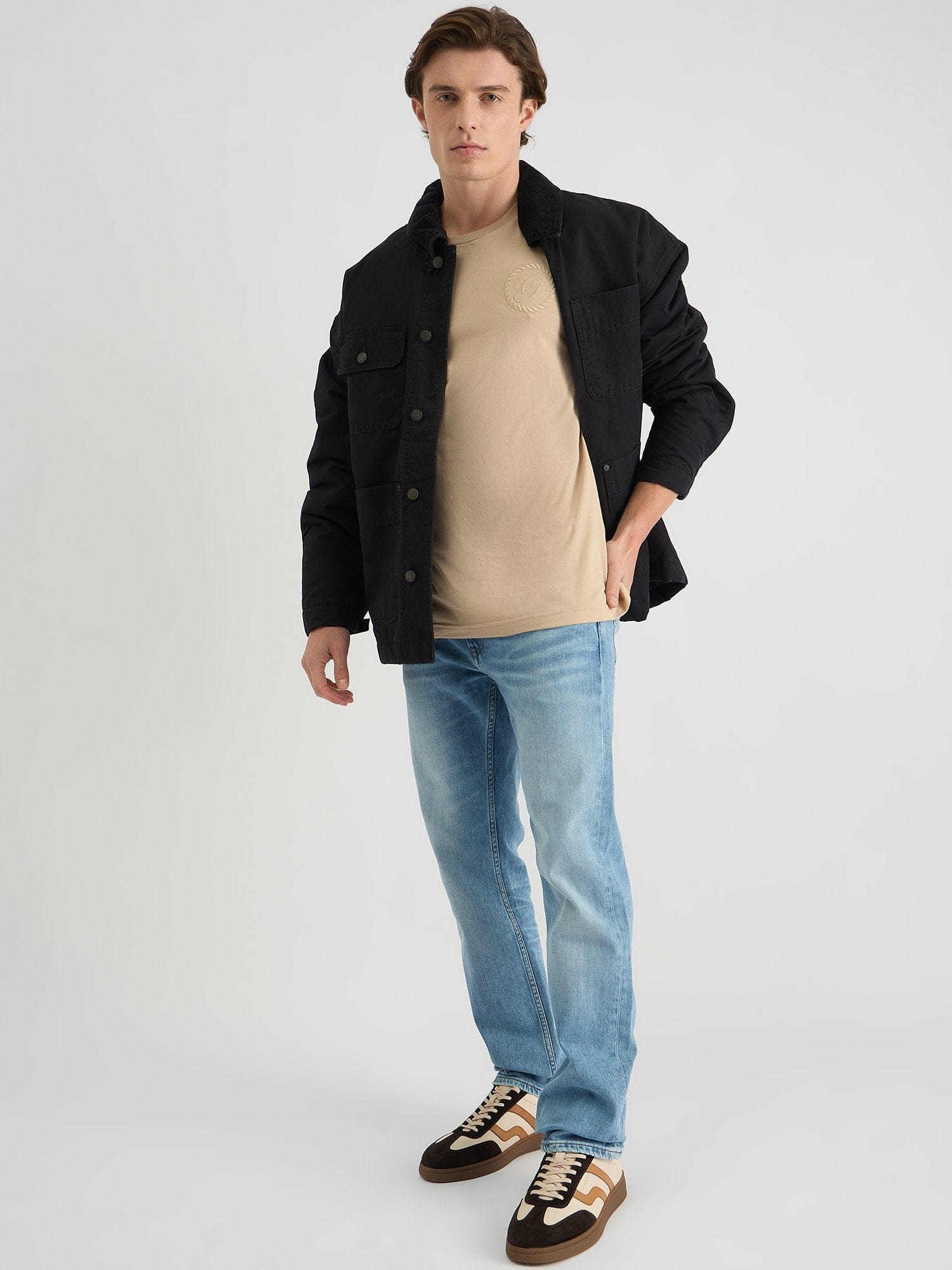 Gant Men Beige Regular Fit Solid Crew Neck Tshirt