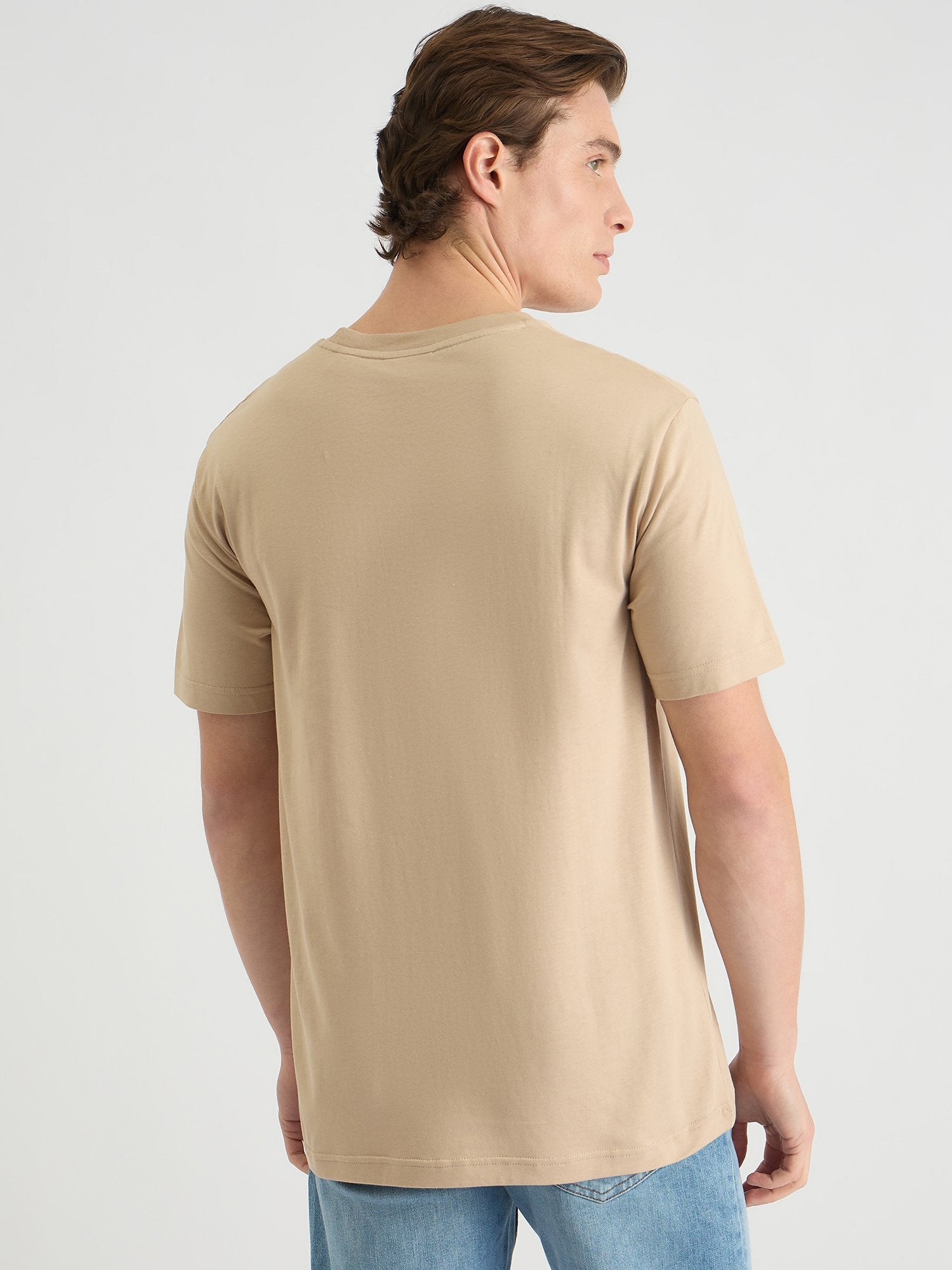 Gant Men Beige Regular Fit Solid Crew Neck Tshirt