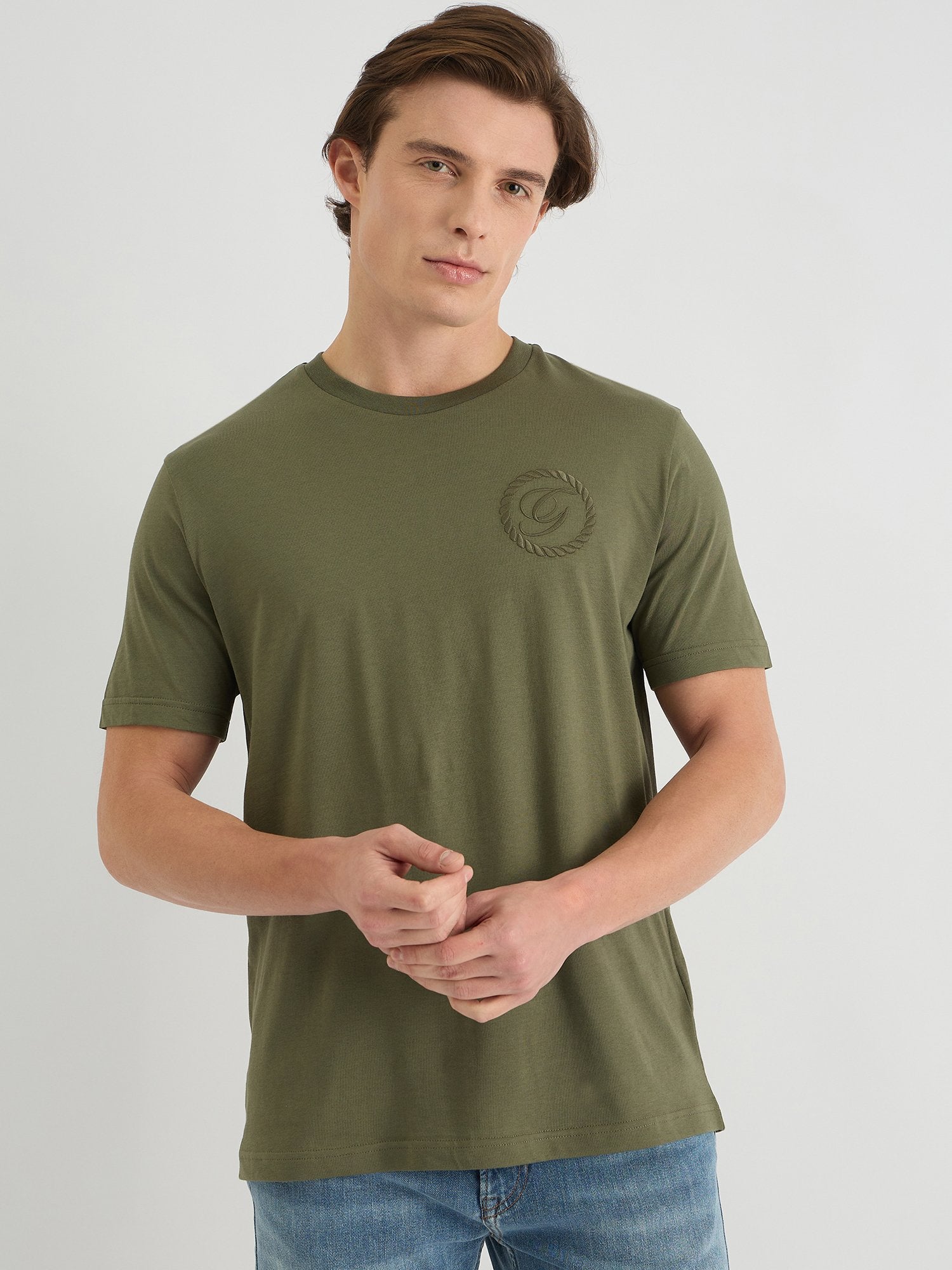 Gant Men Green Regular Fit Solid Crew Neck Tshirt