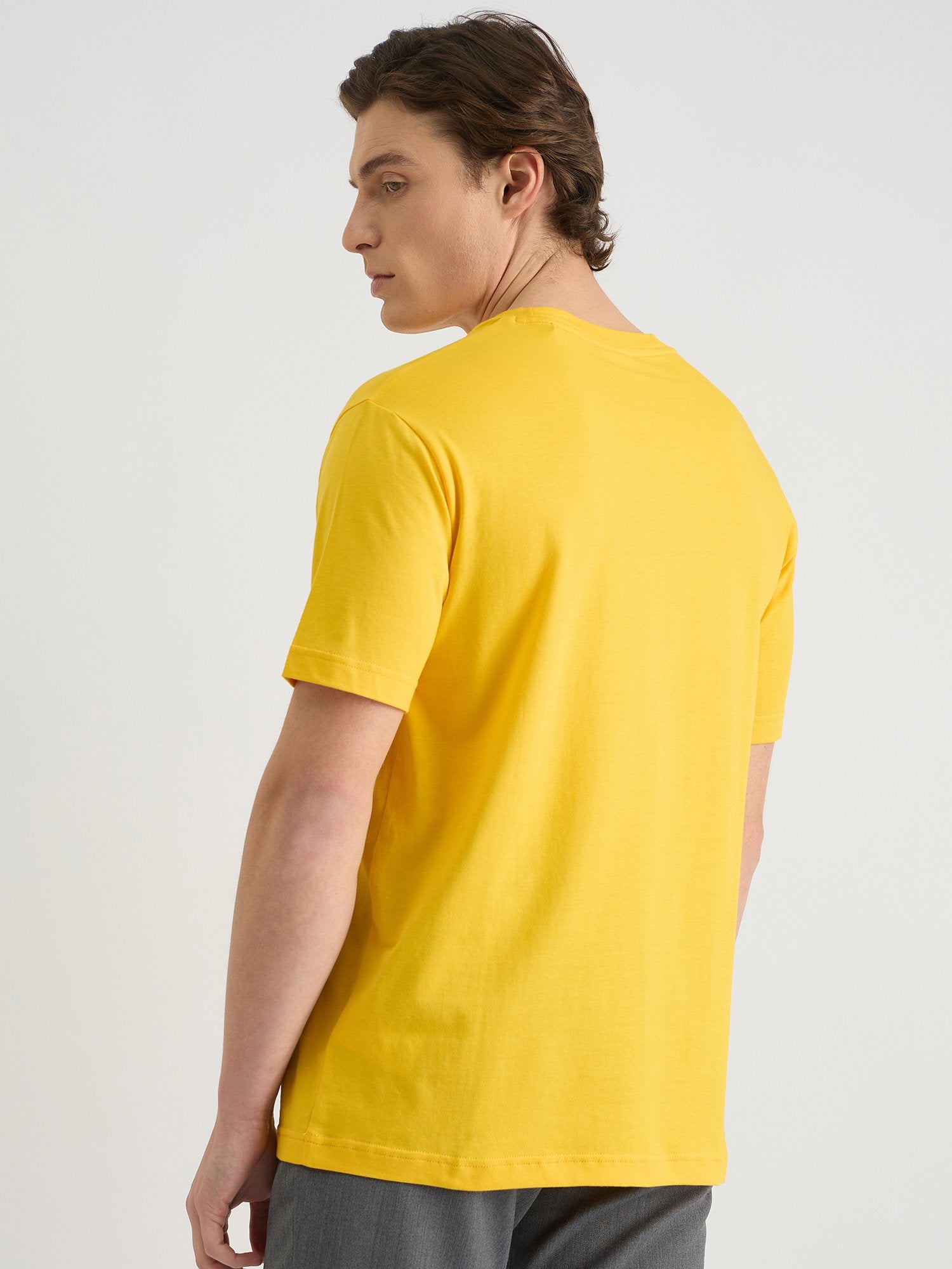 Gant Men Yellow Regular Fit Solid Crew Neck Tshirt