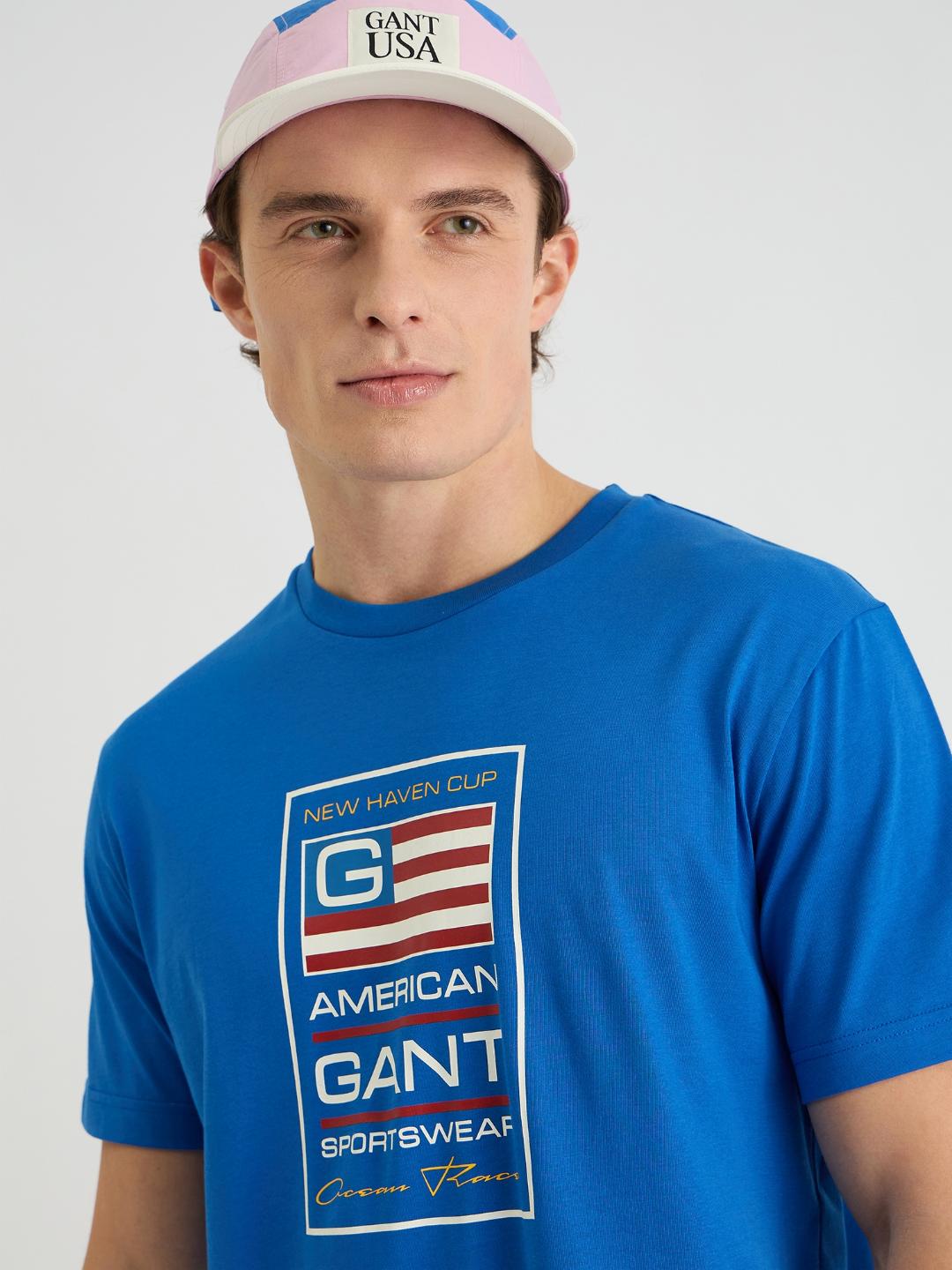 Gant Men Blue Regular Fit Solid Crew Neck Tshirt