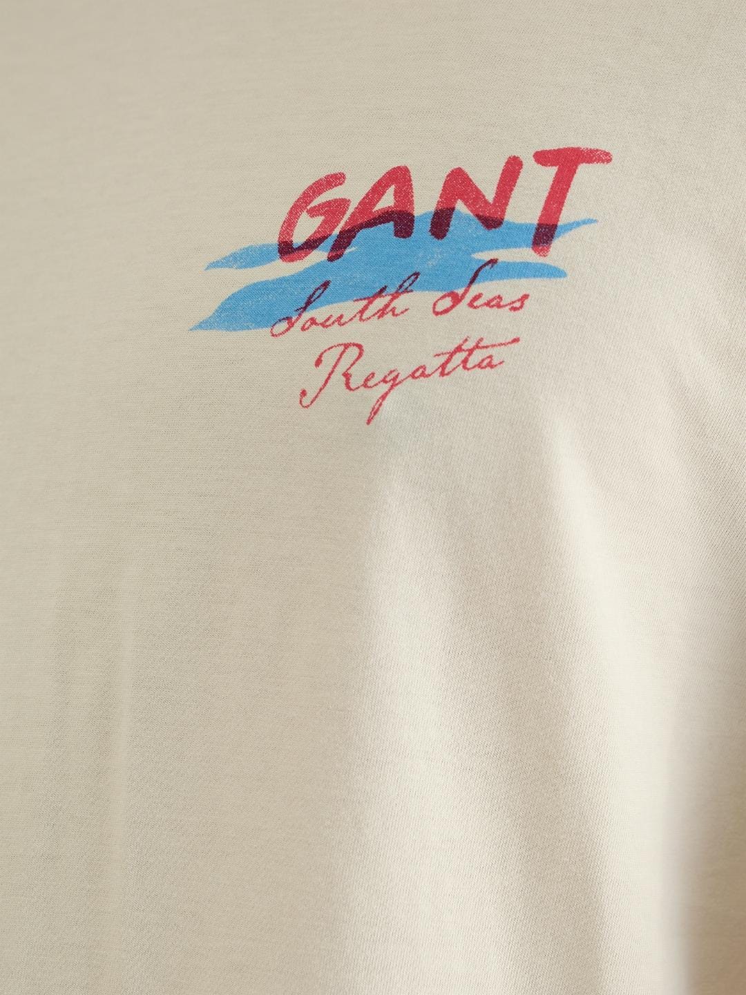 Gant Men Cream Regular Fit Solid Crew Neck Tshirt