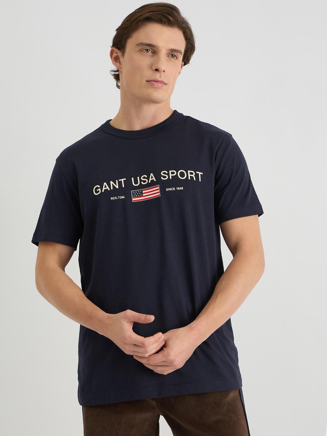 Gant Men Blue Regular Fit Solid Crew Neck Tshirt