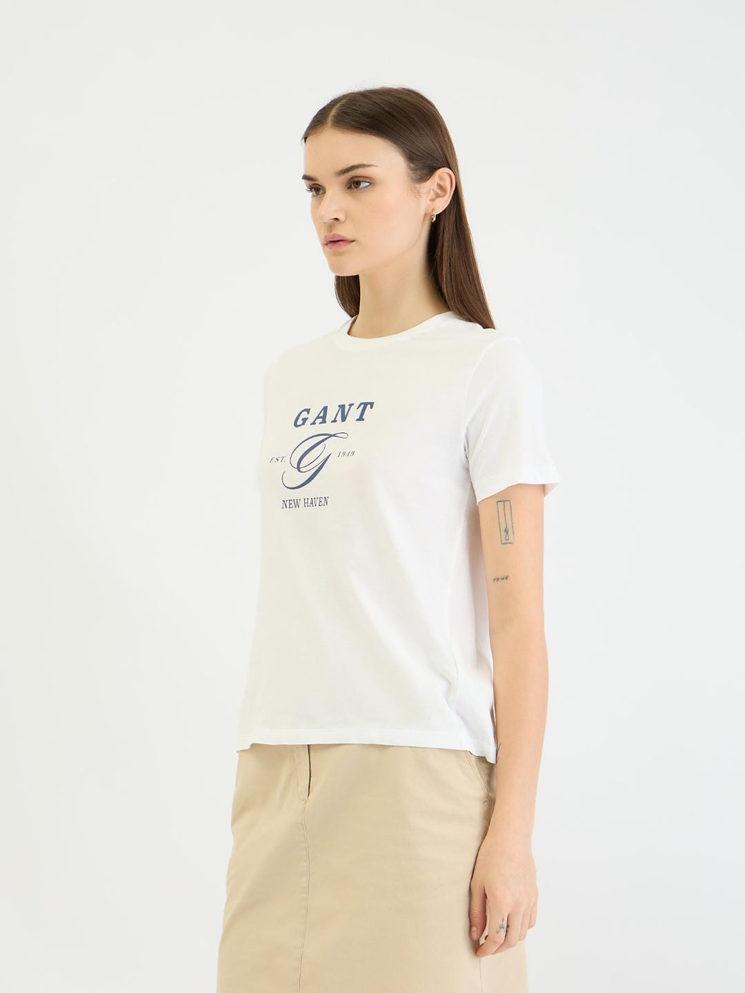 Gant Women White Graphic Crew Neck Tshirt