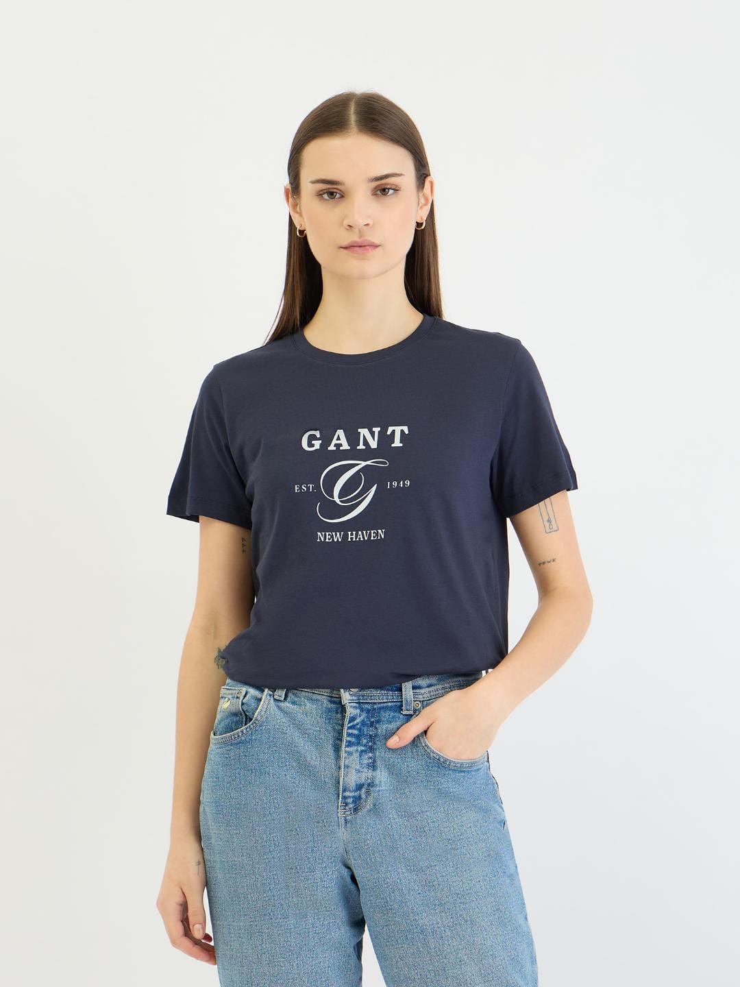 Gant Women Evening Blue Graphic Crew Neck Tshirt