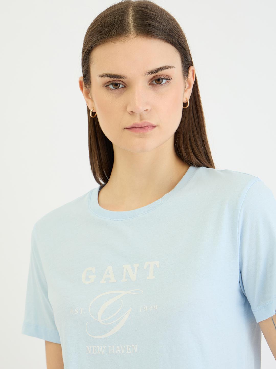 Gant Women Blue Graphic Crew Neck Tshirt