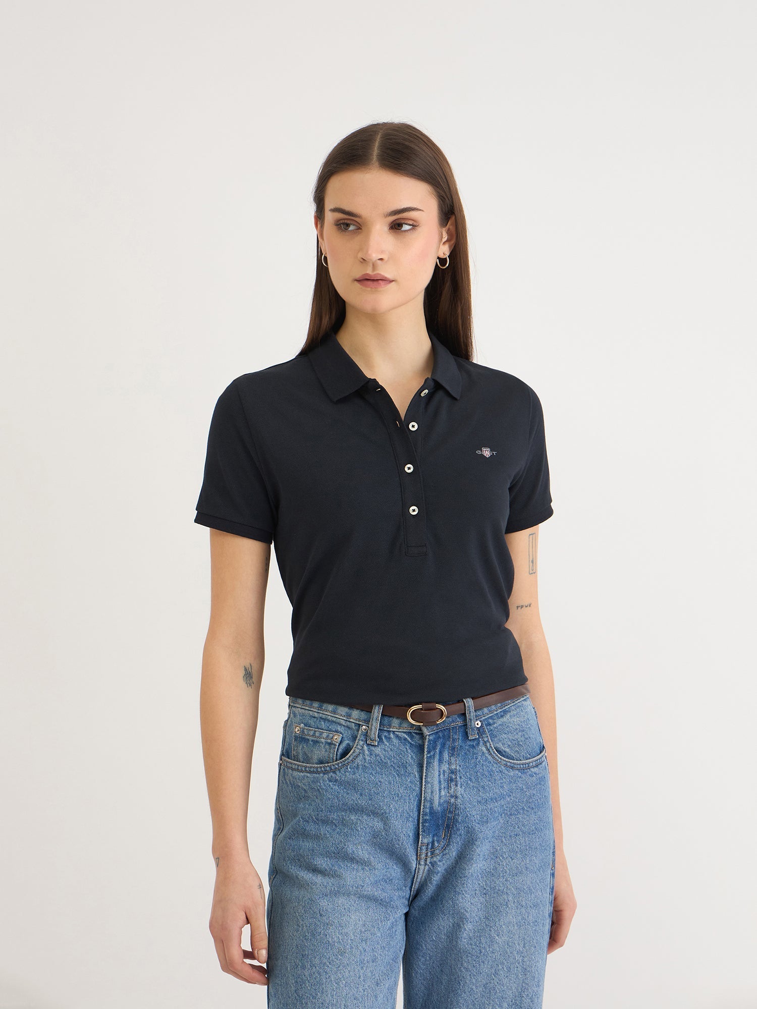 Gant Women Navy Blue Solid Short Sleeves Polo T-Shirt main image 1