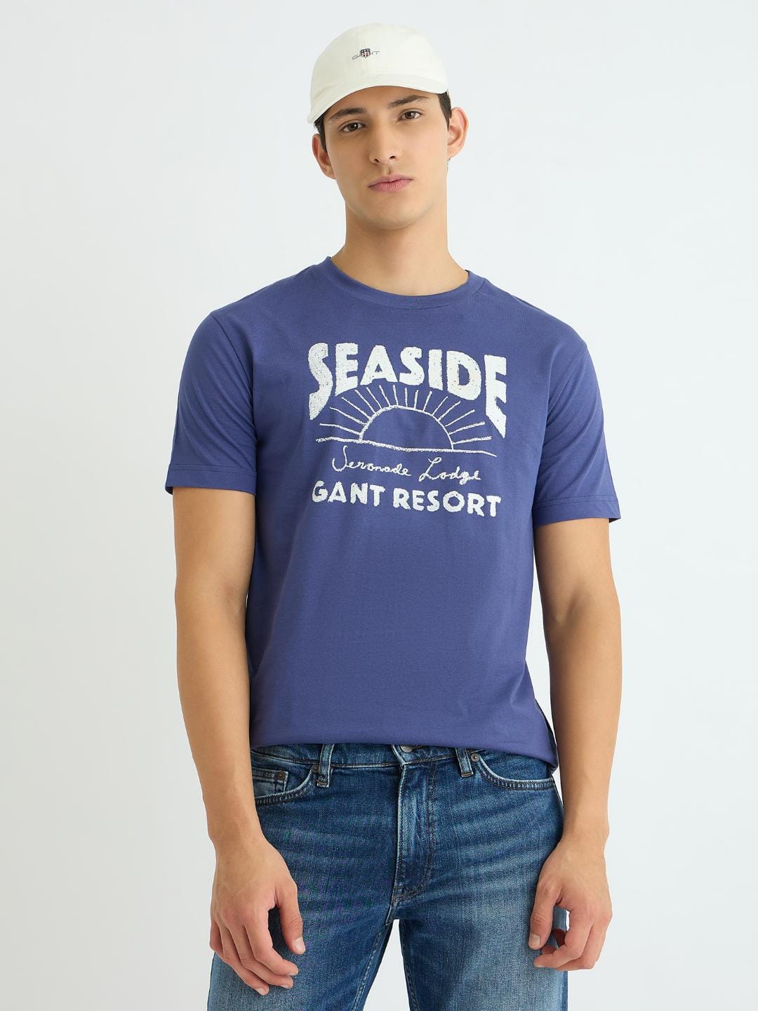 Gant Men Blue Printed Crew Neck Tshirt