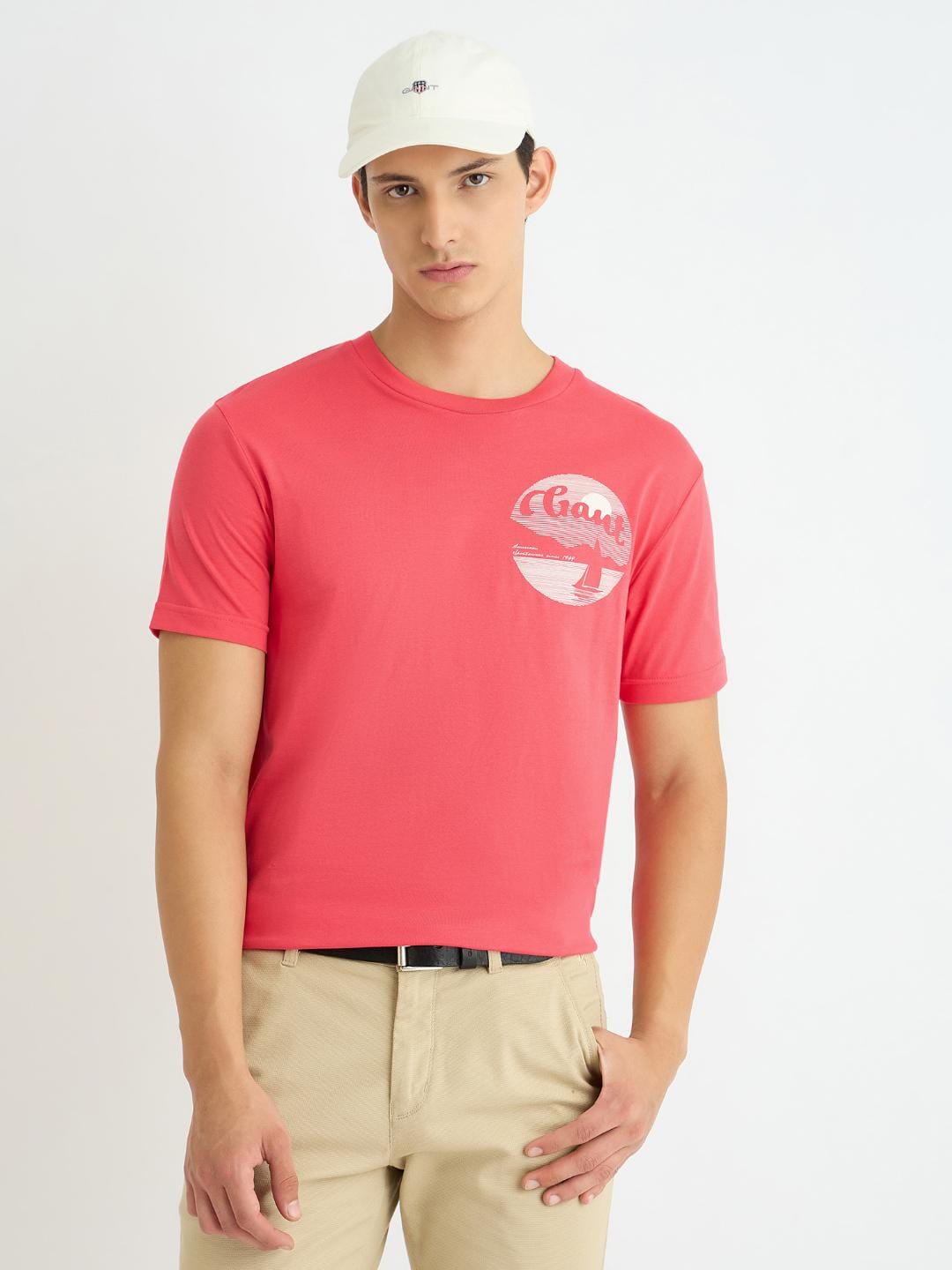 Gant Men Red Printed Crew Neck Tshirt