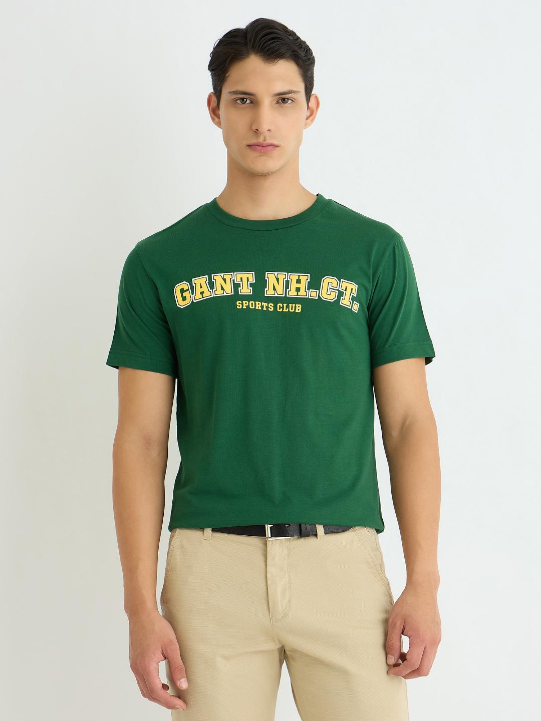 Gant Men Green Solid Crew Neck Tshirt