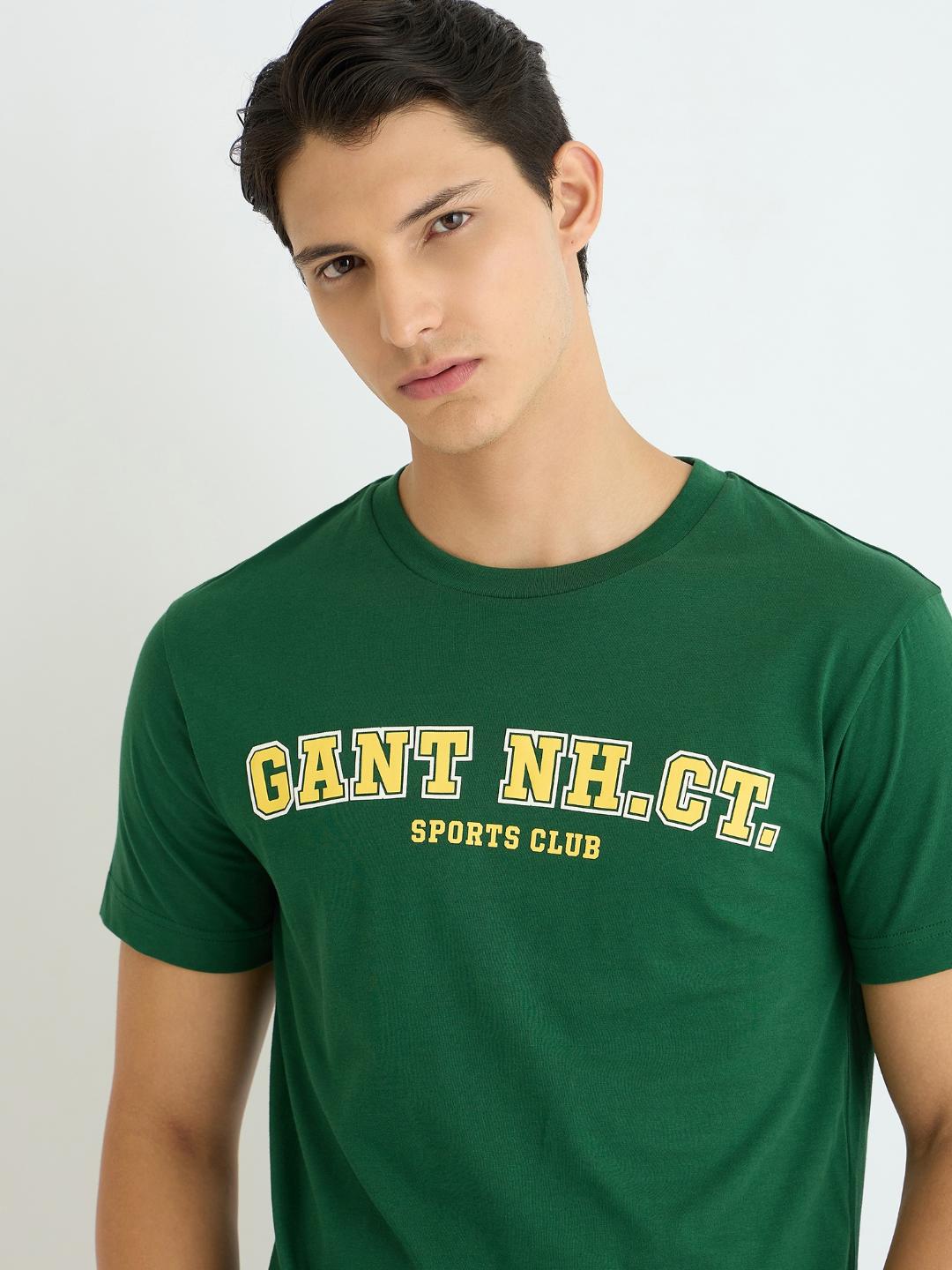 Gant Men Green Solid Crew Neck Tshirt
