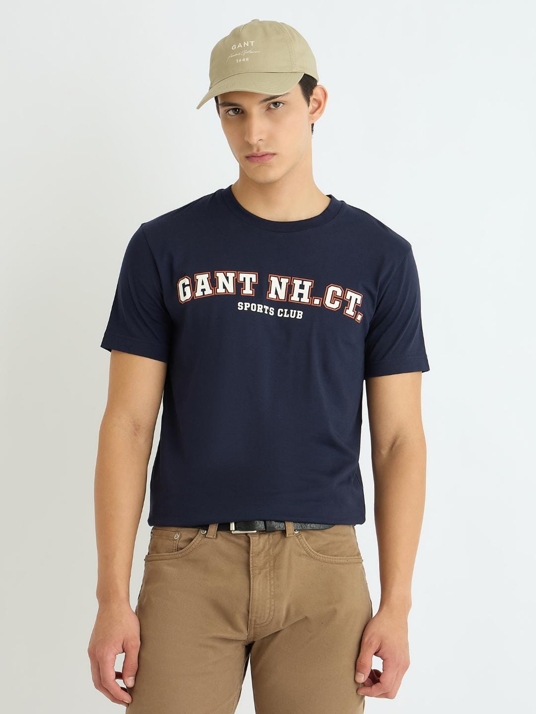 Gant Men Blue Solid Crew Neck Tshirt