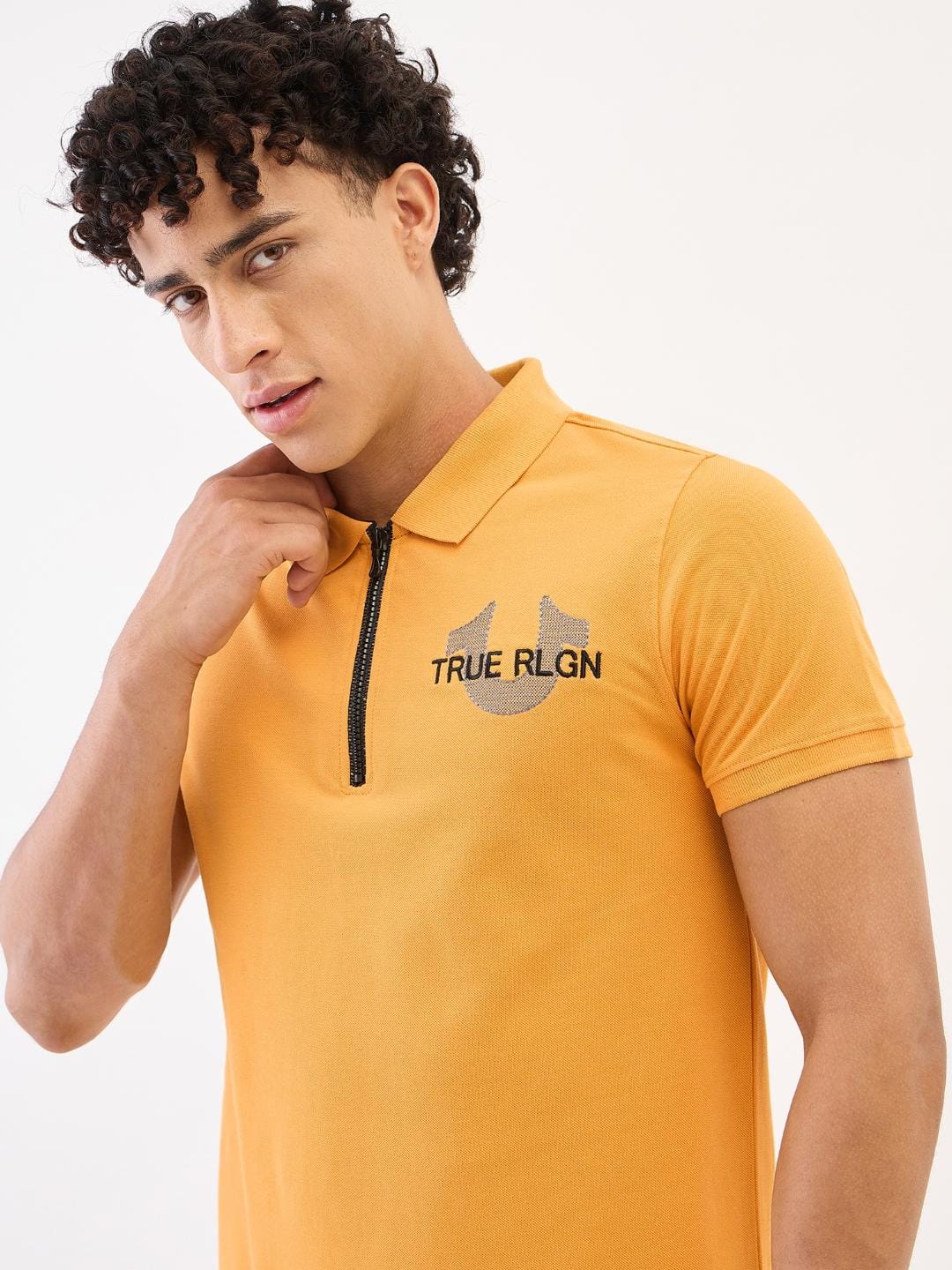 True Religion Men Yellow Solid Polo Tshirt