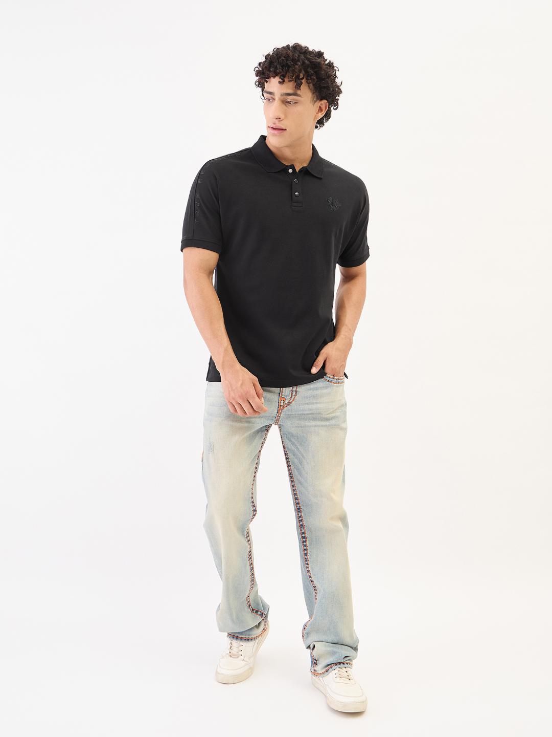 True Religion Men Black Solid Polo Tshirt