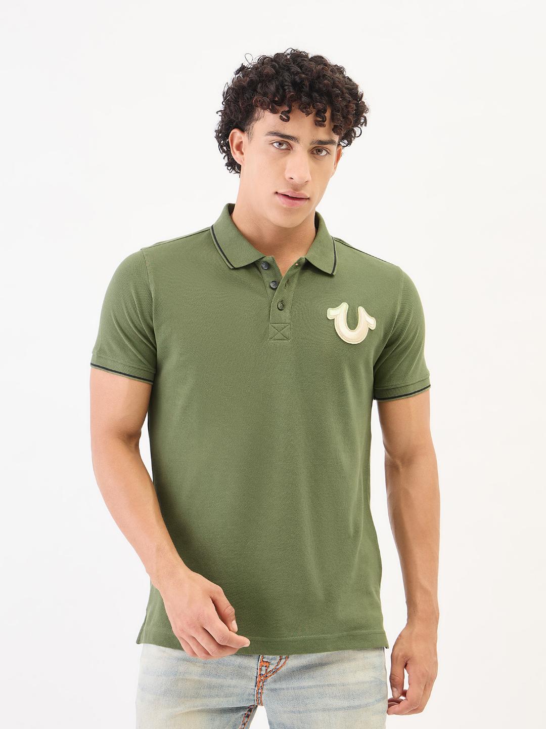 True Religion Men Green Solid Polo Tshirt